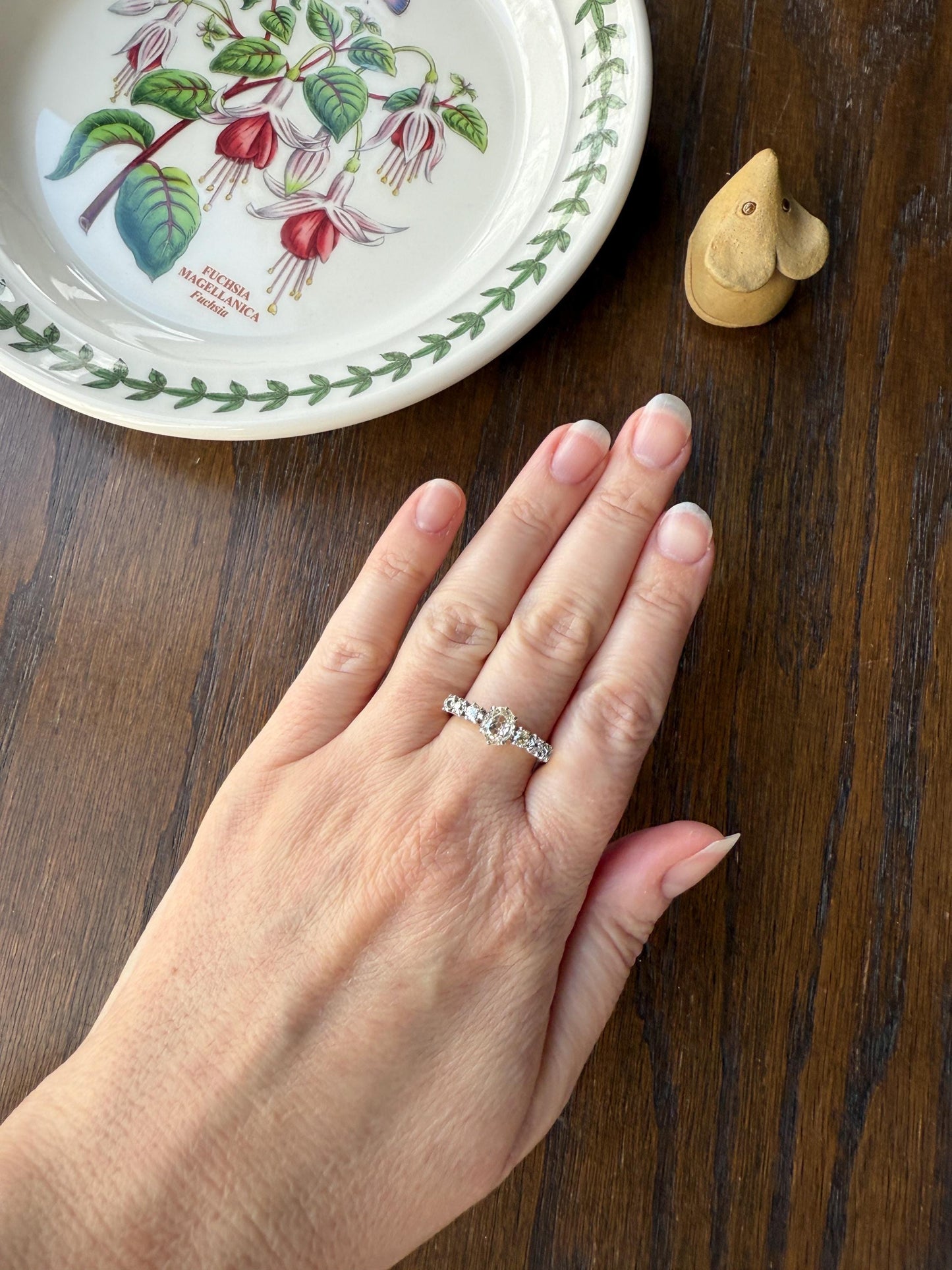 Antique Edwardian Art Deco 1.3 Carat Seven Stone Old Mine Cut Diamond Band Eye Clean Oval Center 18k Gold Platinum Prongs Tall Stacker