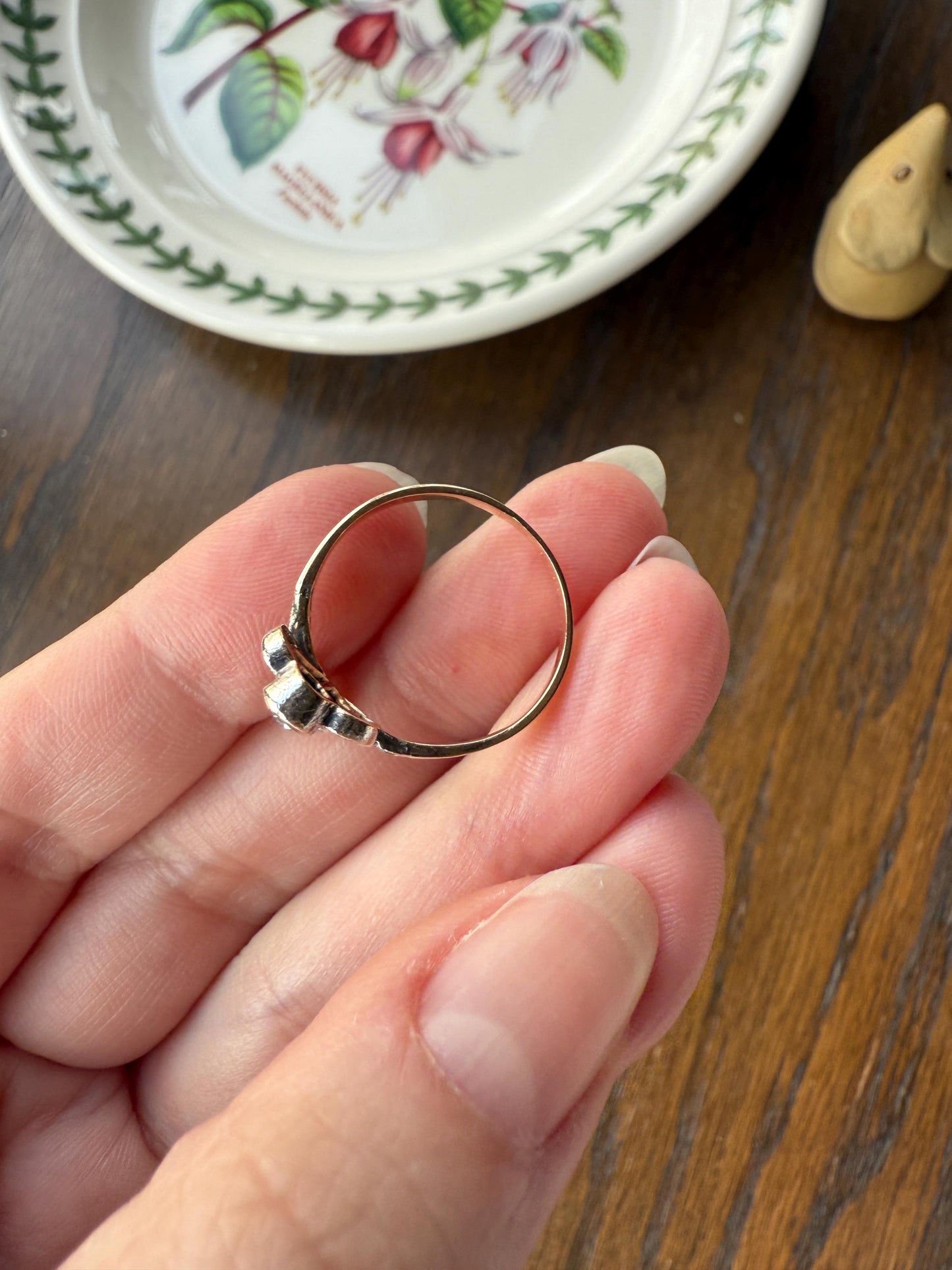 Antique Art Nouveau Jugendstil Old Mine Rose Cut Diamond Whiplash Swirl Stylized Flower Ring 14k Gold Silver Figural Ornate
