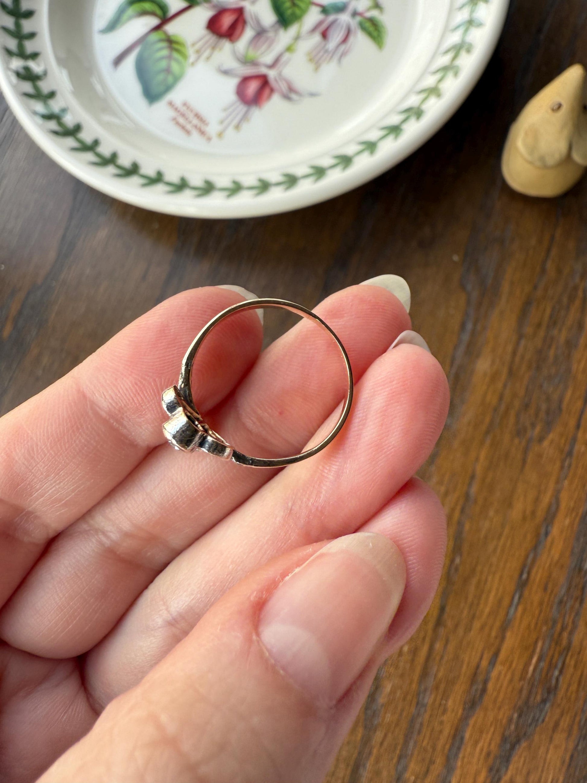Antique Art Nouveau Jugendstil Old Mine Rose Cut Diamond Whiplash Swirl Stylized Flower Ring 14k Gold Silver Figural Ornate