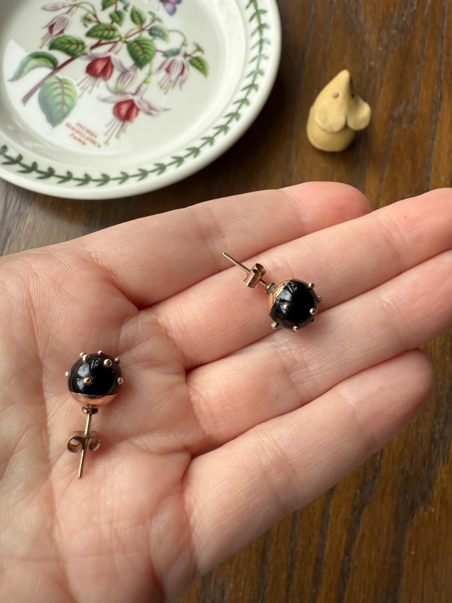 Sphere Circular 3D Victorian Black Spiked Stud Earrings with Ball Rivets " Sputnik " Style but Antique 10k Gold Studs Jet?