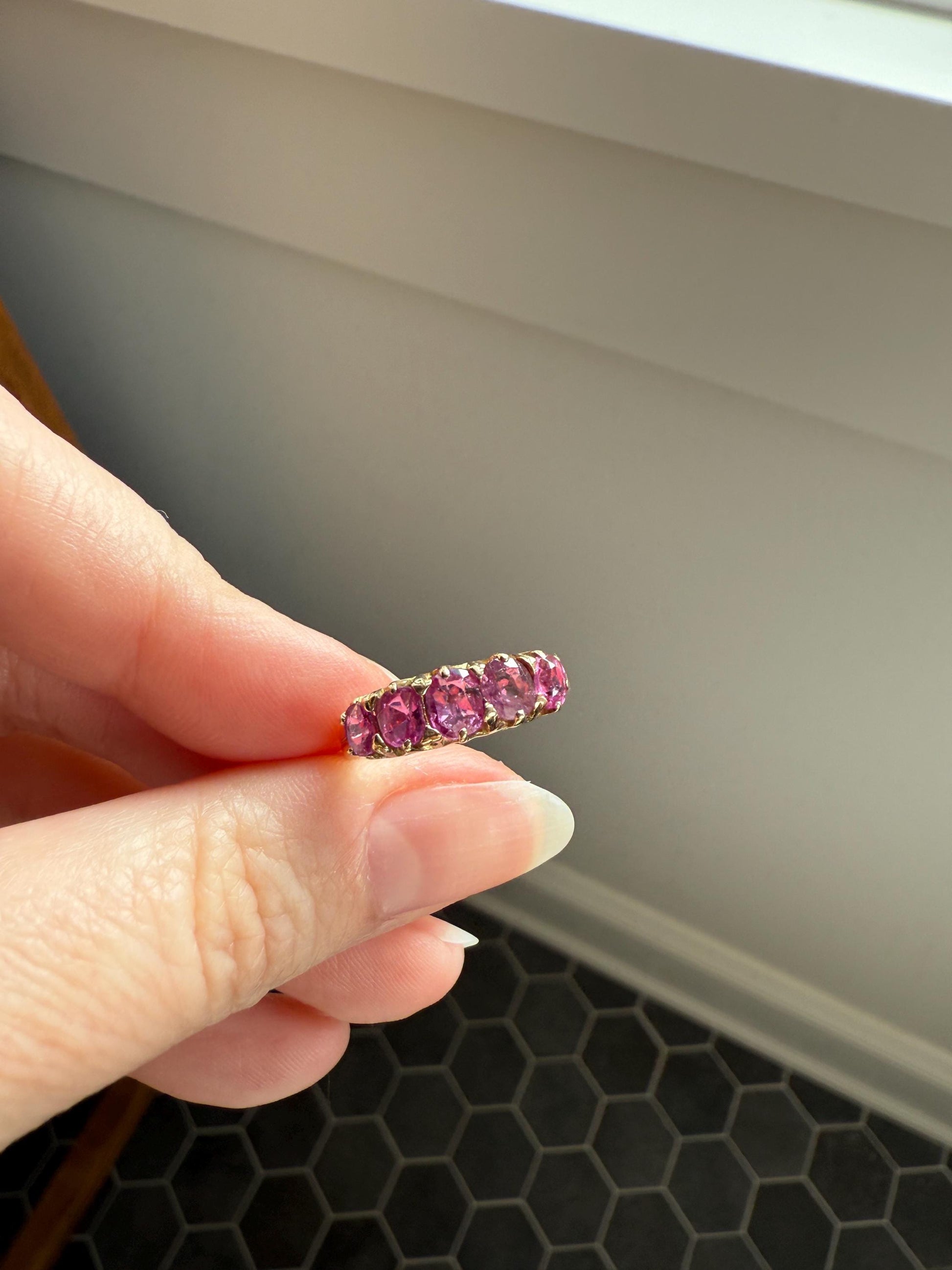 Antique Ruby Pink Sapphire Victorian Antique Five Stone Stacker Band 10k Gold Ring