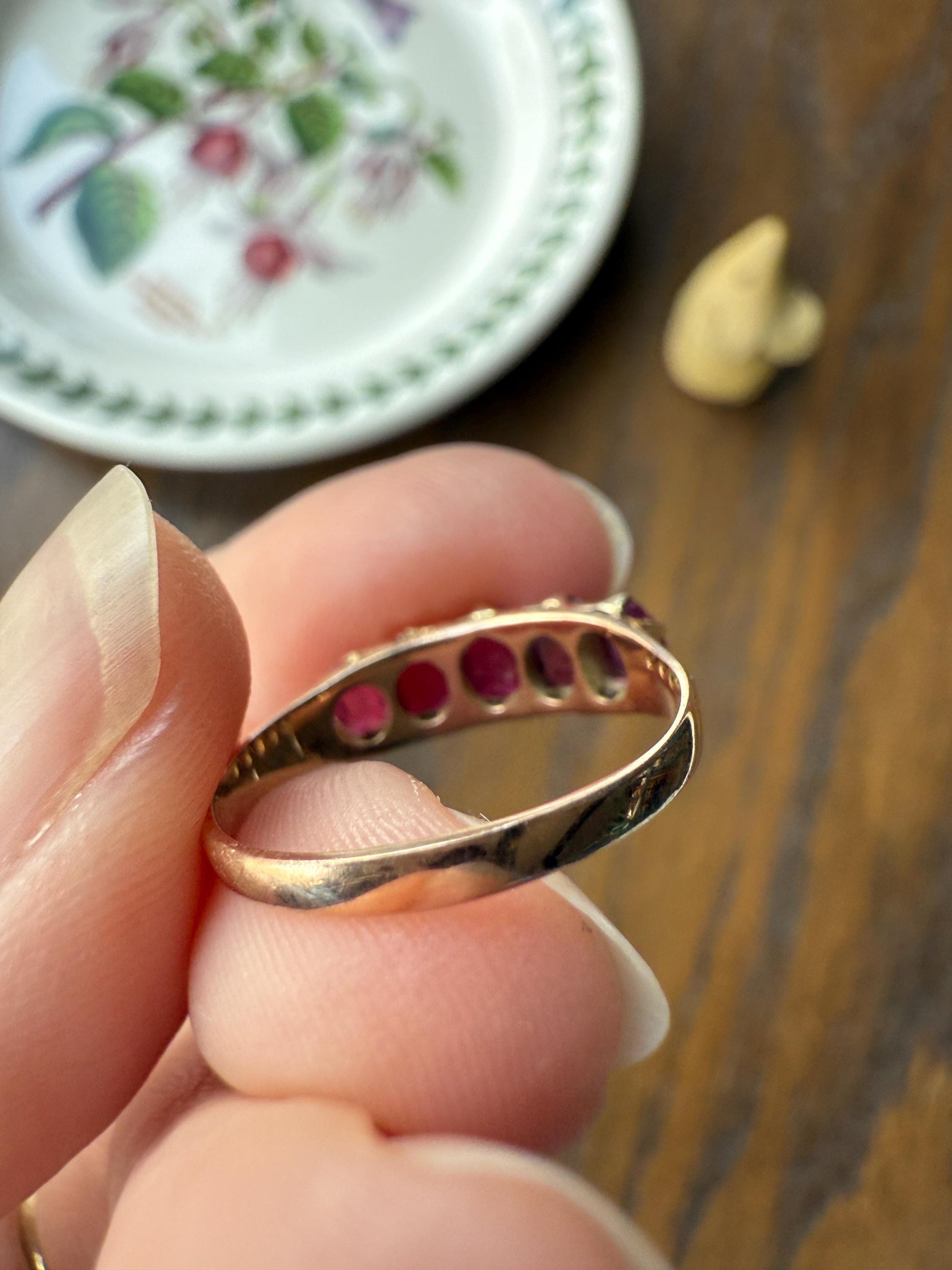 Antique Ruby Pink Sapphire Victorian Antique Five Stone Stacker Band 10k Gold Ring