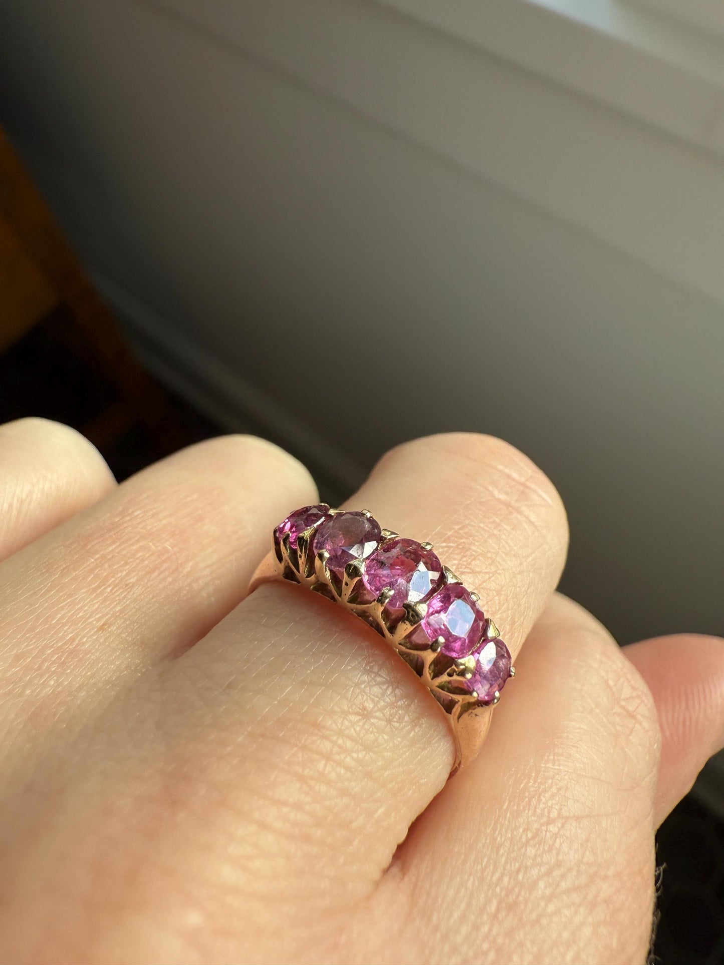 Antique Ruby Pink Sapphire Victorian Antique Five Stone Stacker Band 10k Gold Ring