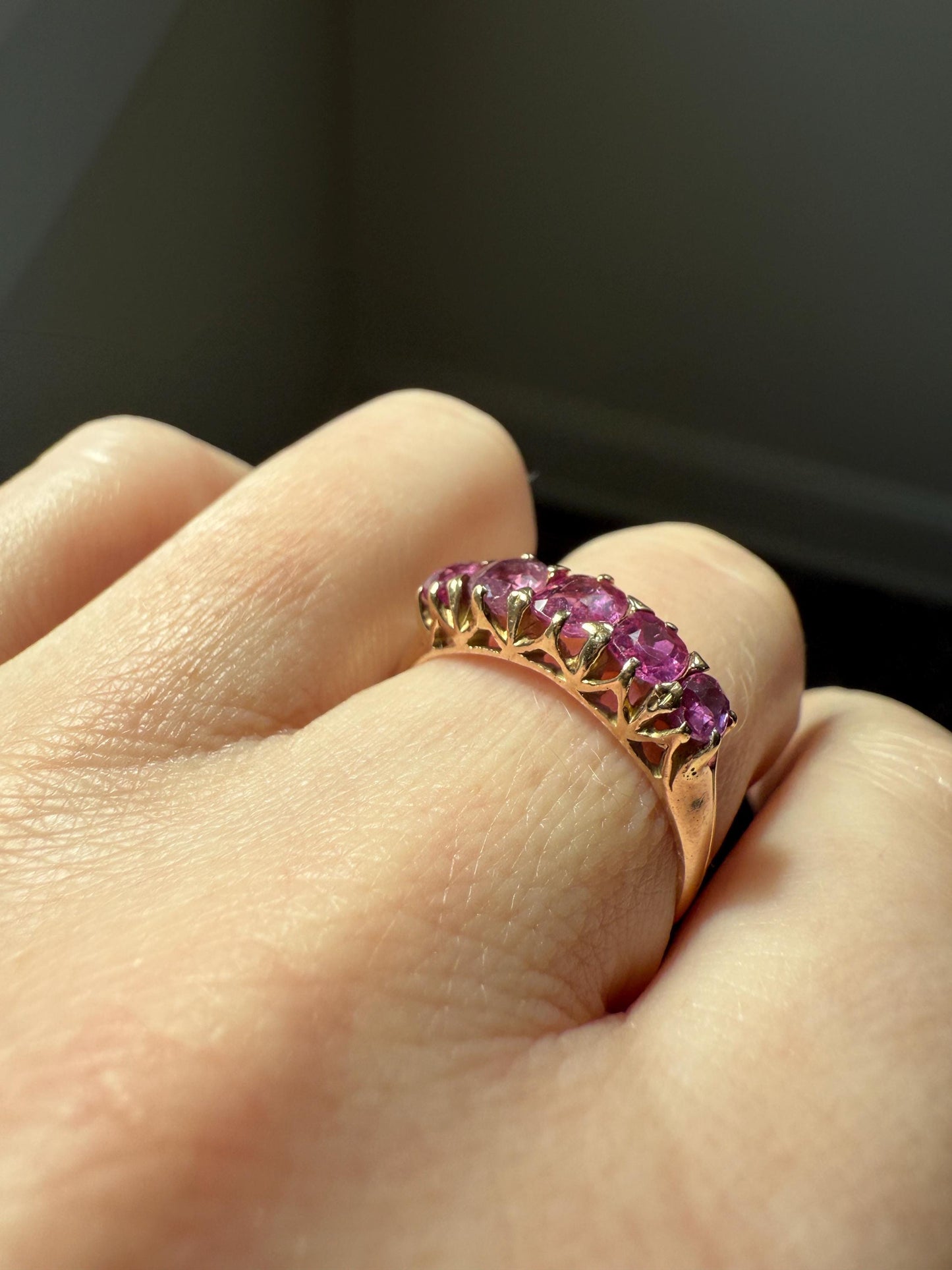 Antique Ruby Pink Sapphire Victorian Antique Five Stone Stacker Band 10k Gold Ring