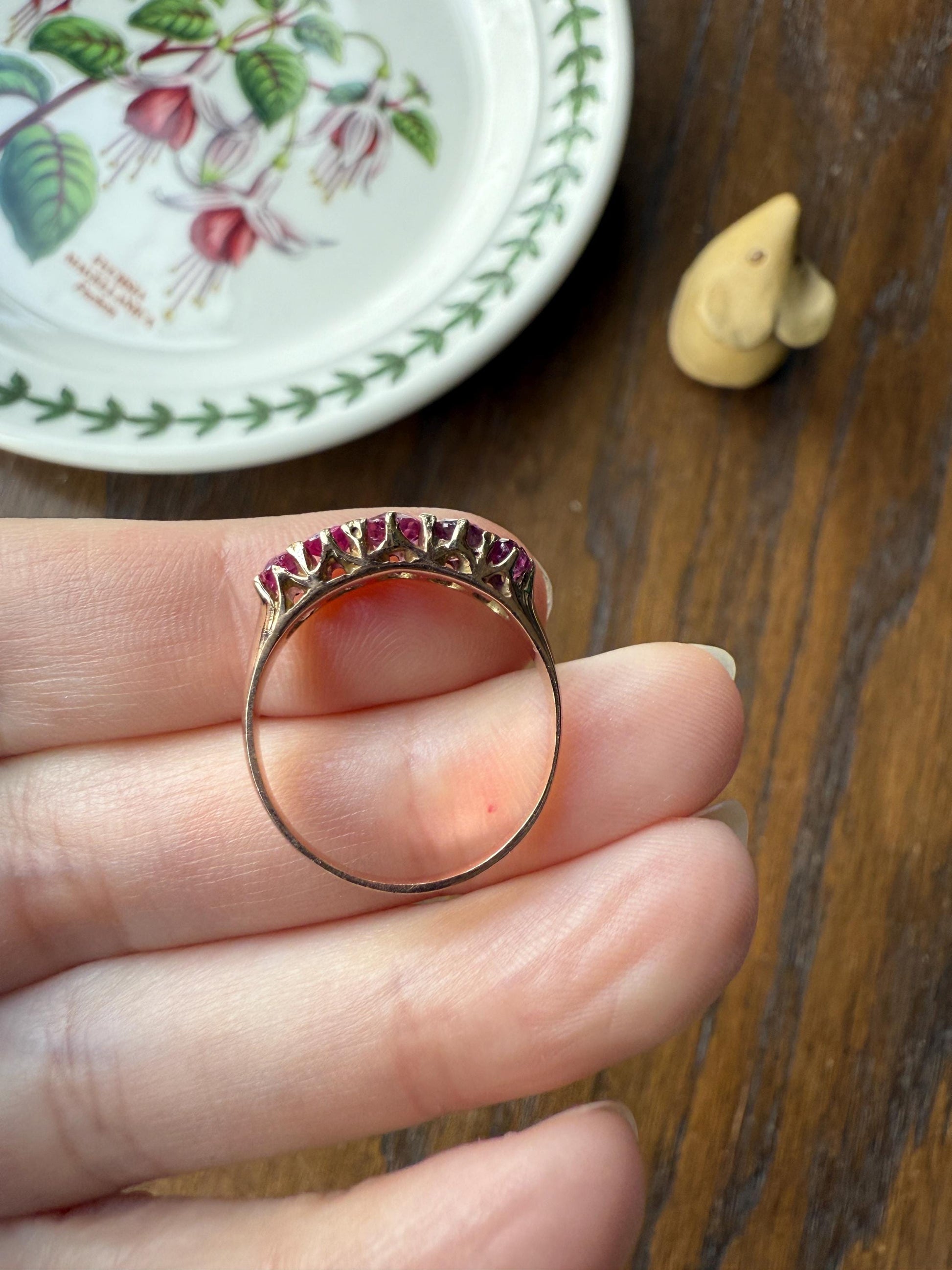 Antique Ruby Pink Sapphire Victorian Antique Five Stone Stacker Band 10k Gold Ring
