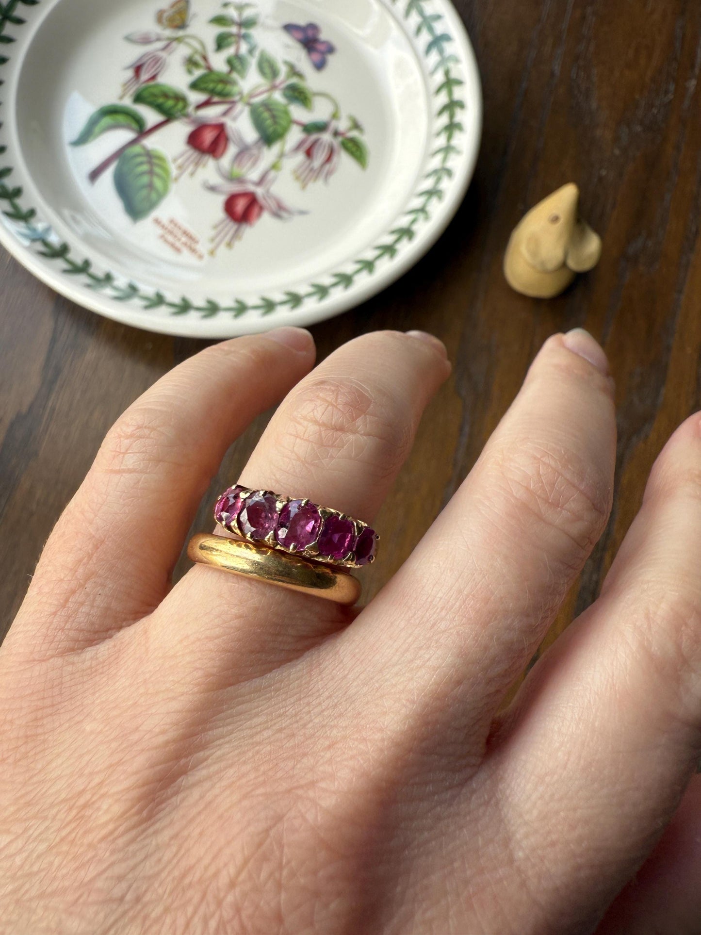 Antique Ruby Pink Sapphire Victorian Antique Five Stone Stacker Band 10k Gold Ring