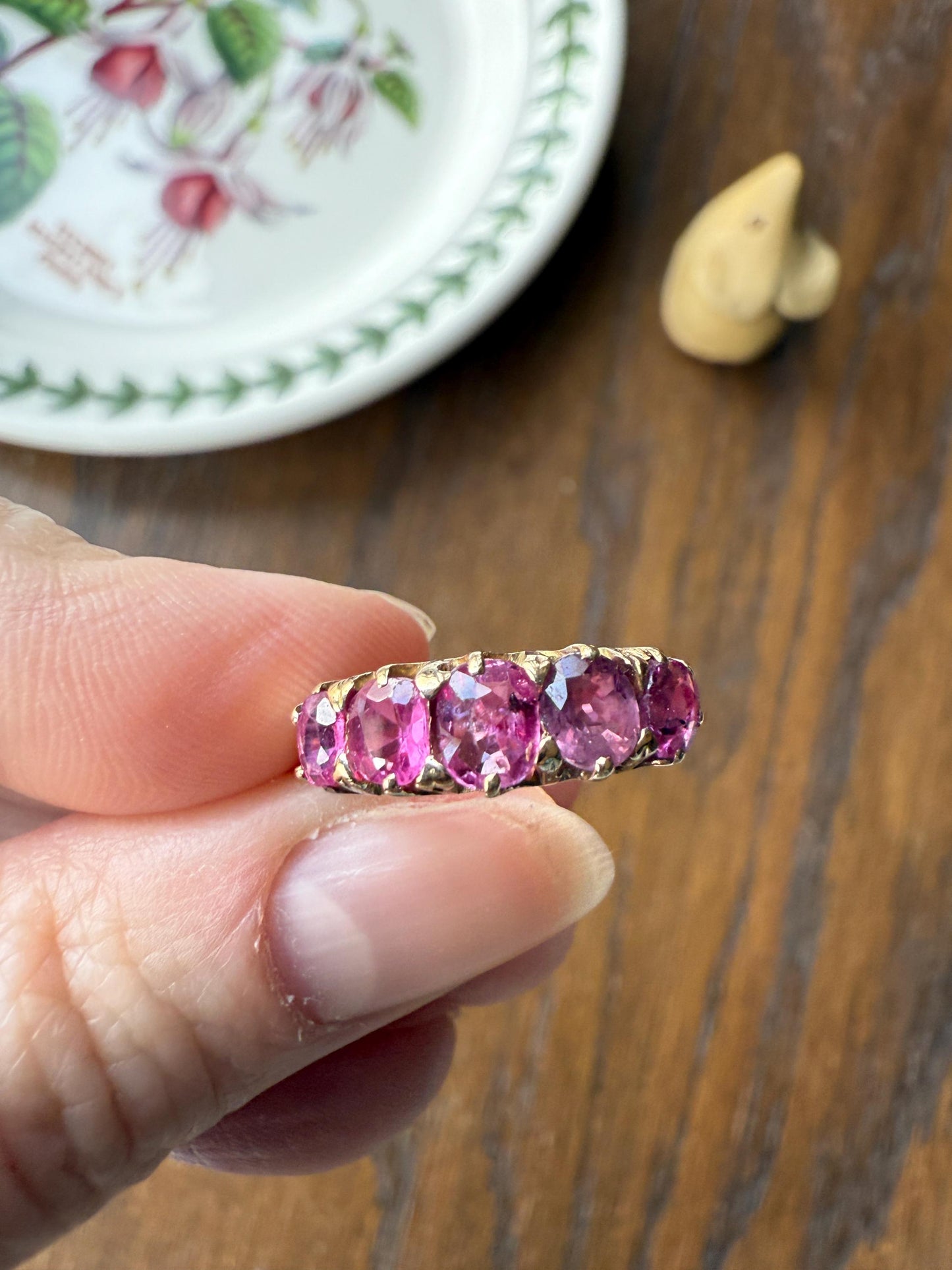 Antique Ruby Pink Sapphire Victorian Antique Five Stone Stacker Band 10k Gold Ring