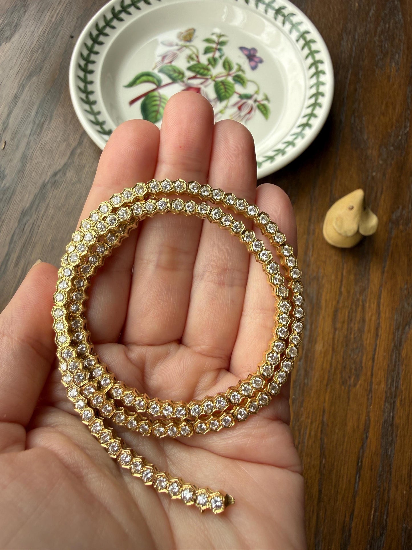 HEXAGON Vintage 5.4 Carats Natural Diamond Riviera Eternity Chain Geometric Honeycomb 24.1g 18k Gold Solid Tennis Necklace 5.4Ctw