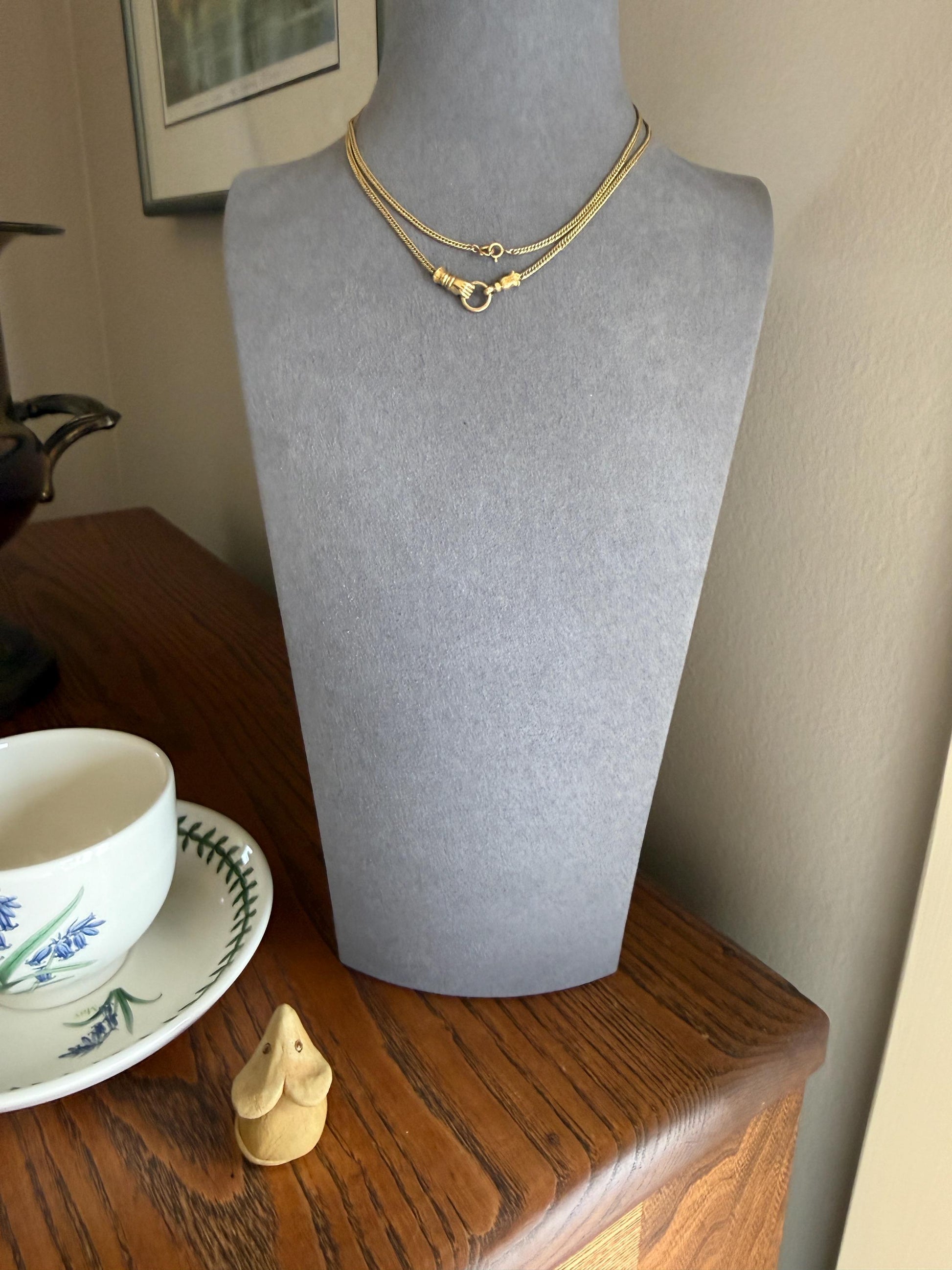 FIST Antique VICTORIAN Necklace Pendant Holder 11.2g 14k Pale Gold Solid Figural Curb Chain Hand