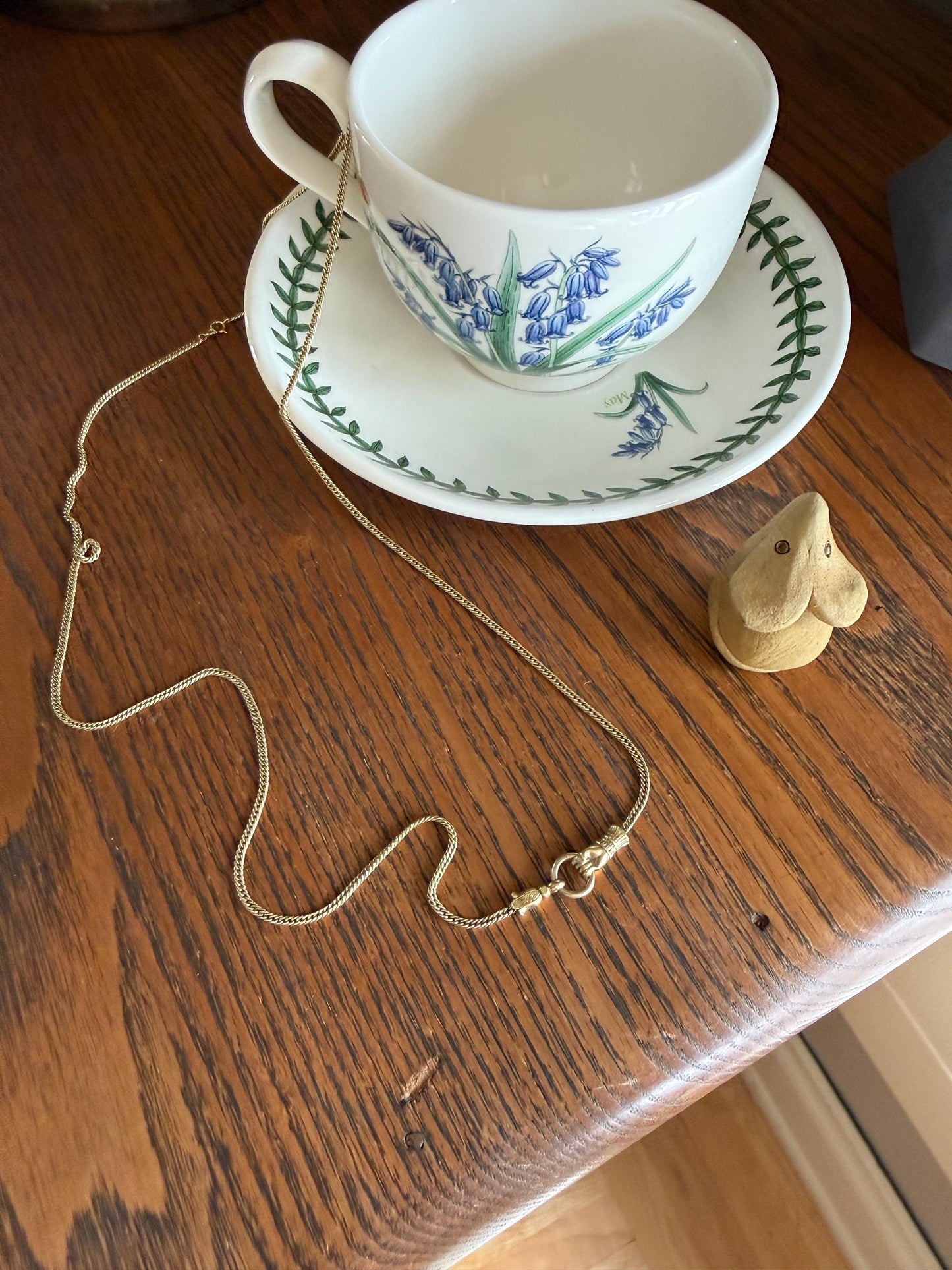 FIST Antique VICTORIAN Necklace Pendant Holder 11.2g 14k Pale Gold Solid Figural Curb Chain Hand