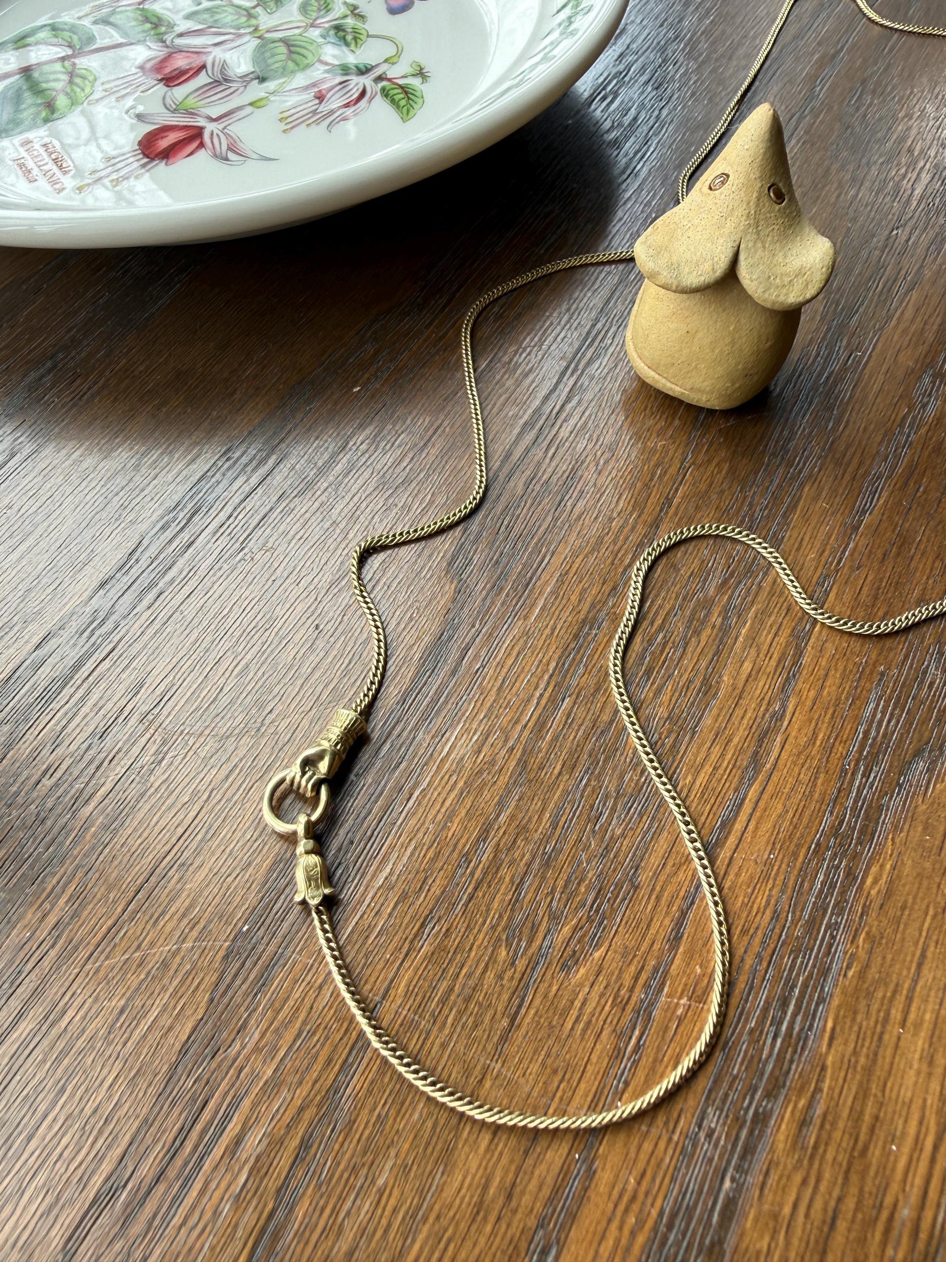 FIST Antique VICTORIAN Necklace Pendant Holder 11.2g 14k Pale Gold Solid Figural Curb Chain Hand