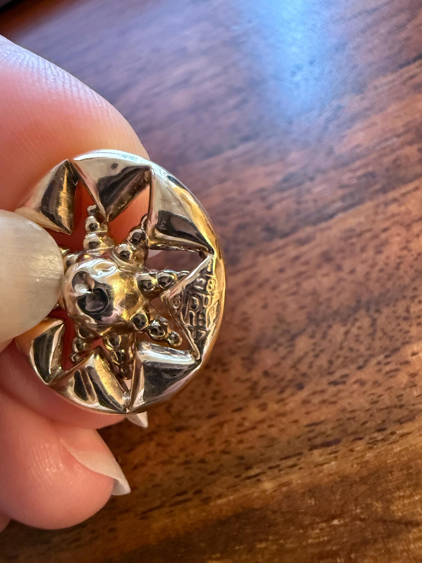 Antique STAR Sunburst Victorian Puffy Starburst 3D Victorian 9k GOLD EARRINGS Figural Ball Rivet