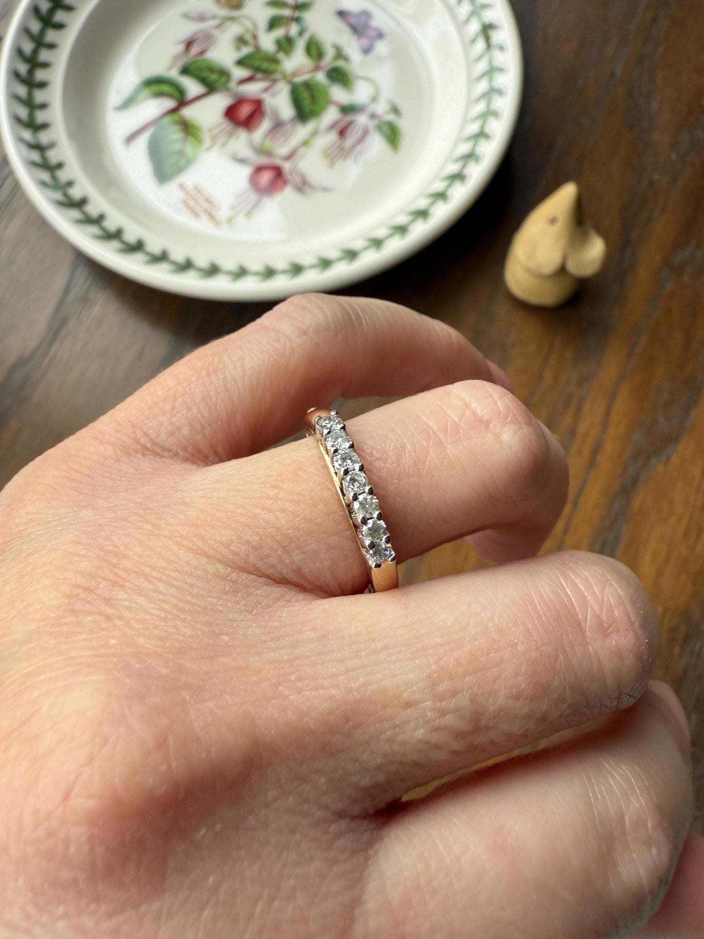 SECRET Je T'Aime Vintage " I Love You " In French Seven Diamond Two Part Hinged 9k Gold Double Band Ring
