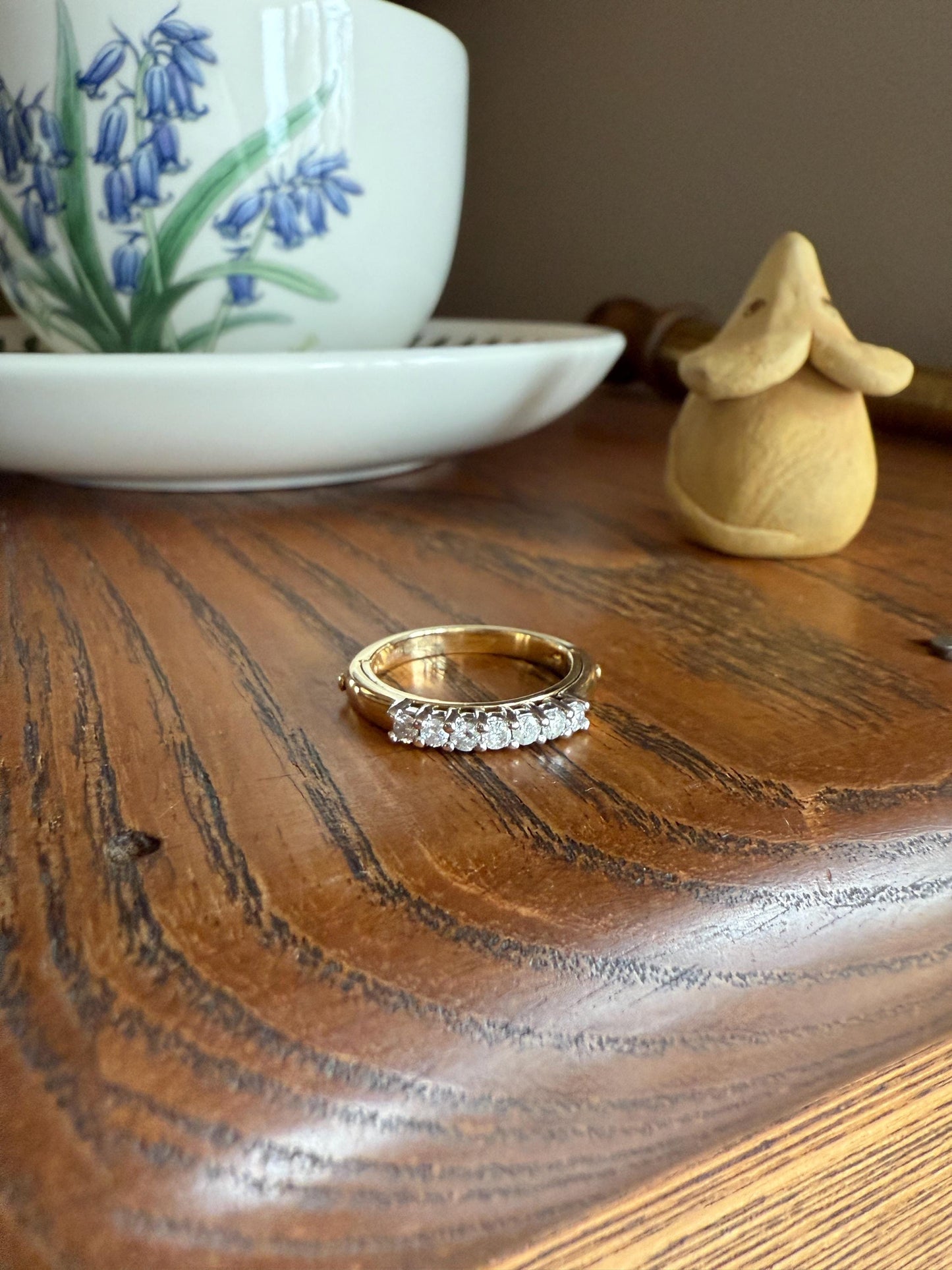 SECRET Je T'Aime Vintage " I Love You " In French Seven Diamond Two Part Hinged 9k Gold Double Band Ring