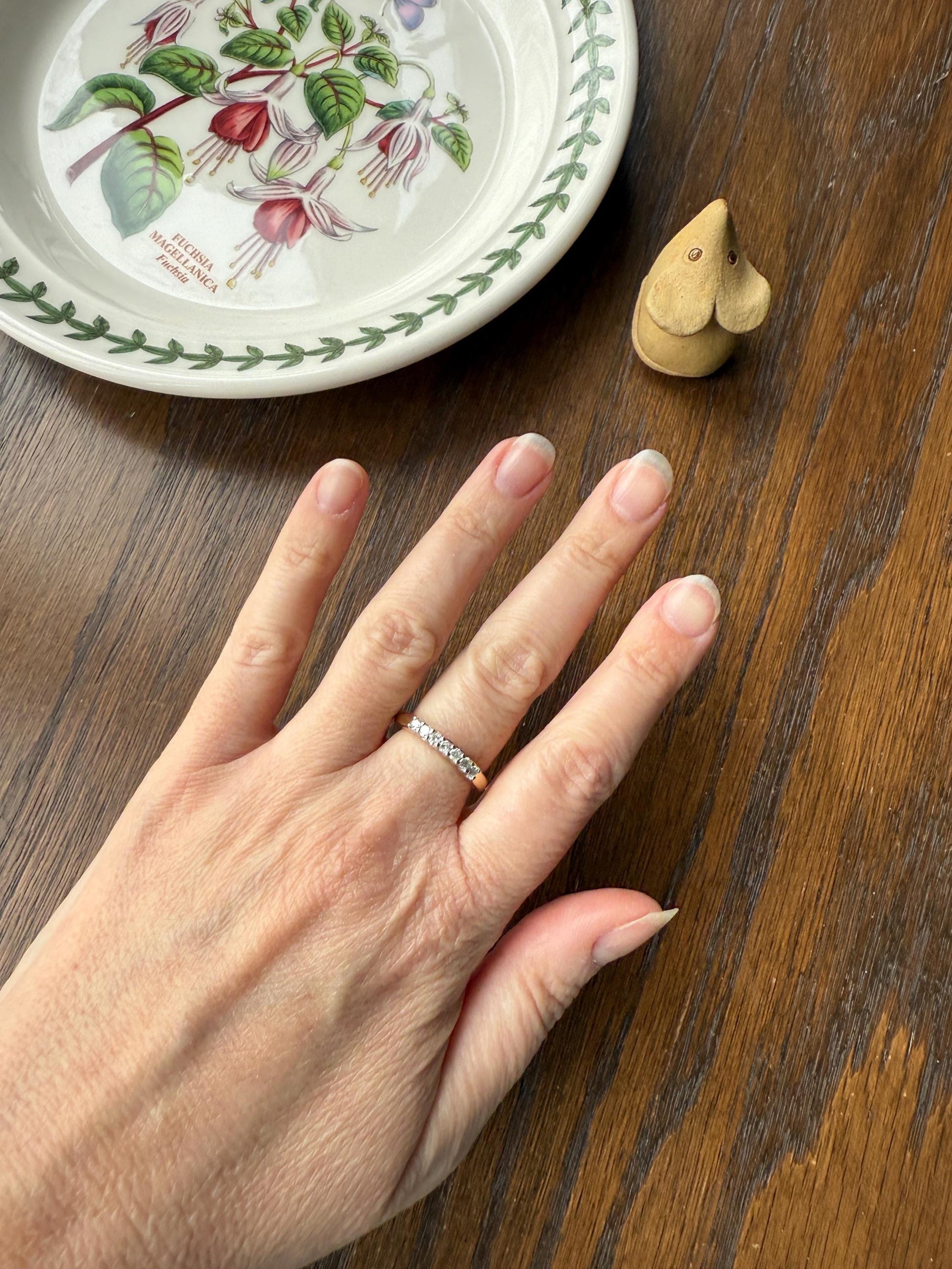 SECRET Je T'Aime Vintage " I Love You " In French Seven Diamond Two Part Hinged 9k Gold Double Band Ring