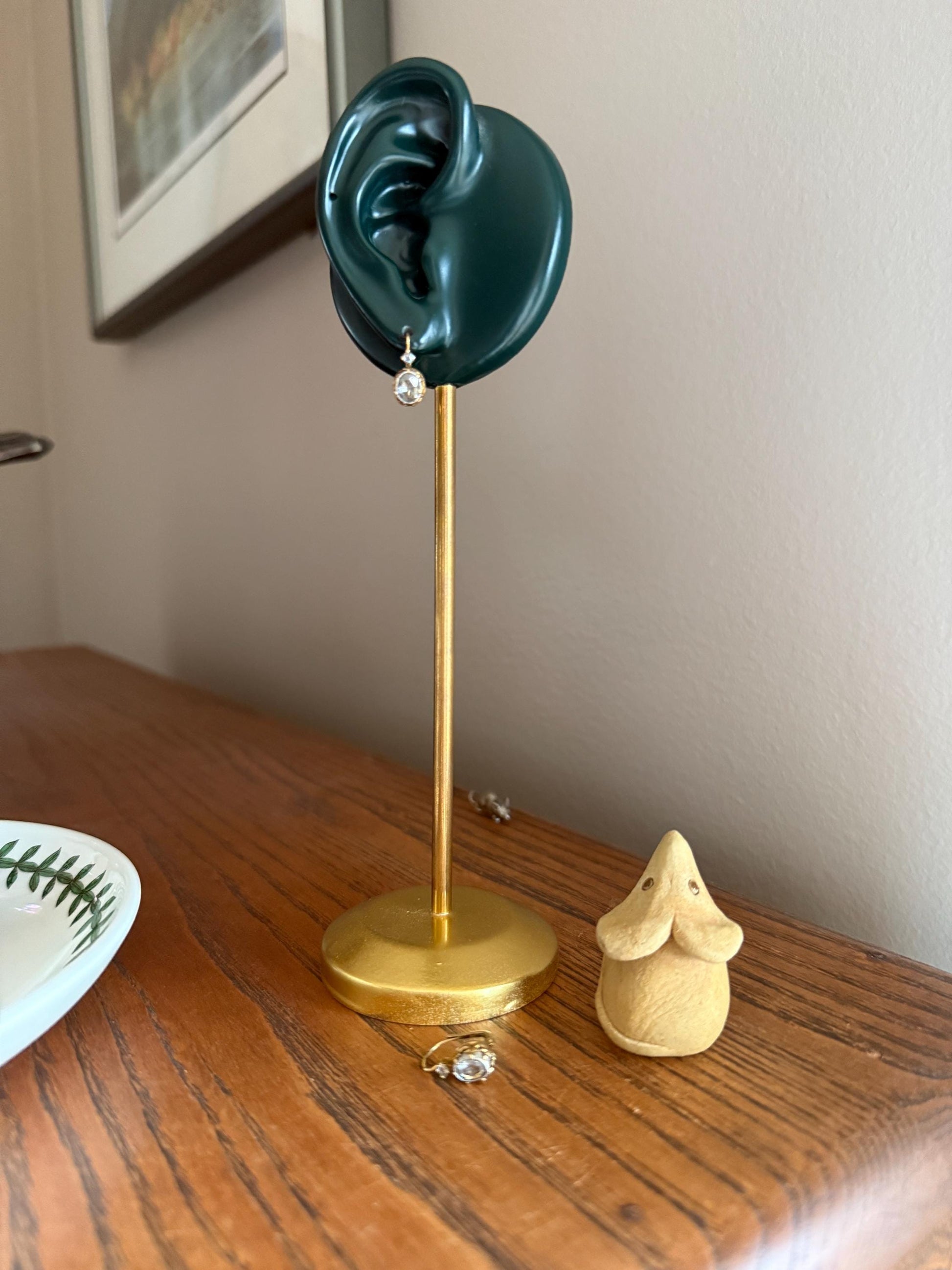 FRENCH Antique One Carat Tdw Face Up Open Back Rose Cut DIAMOND Fleur de Lis Crown Prong Earrings 18k Gold Victorian Dangle Dormeuse