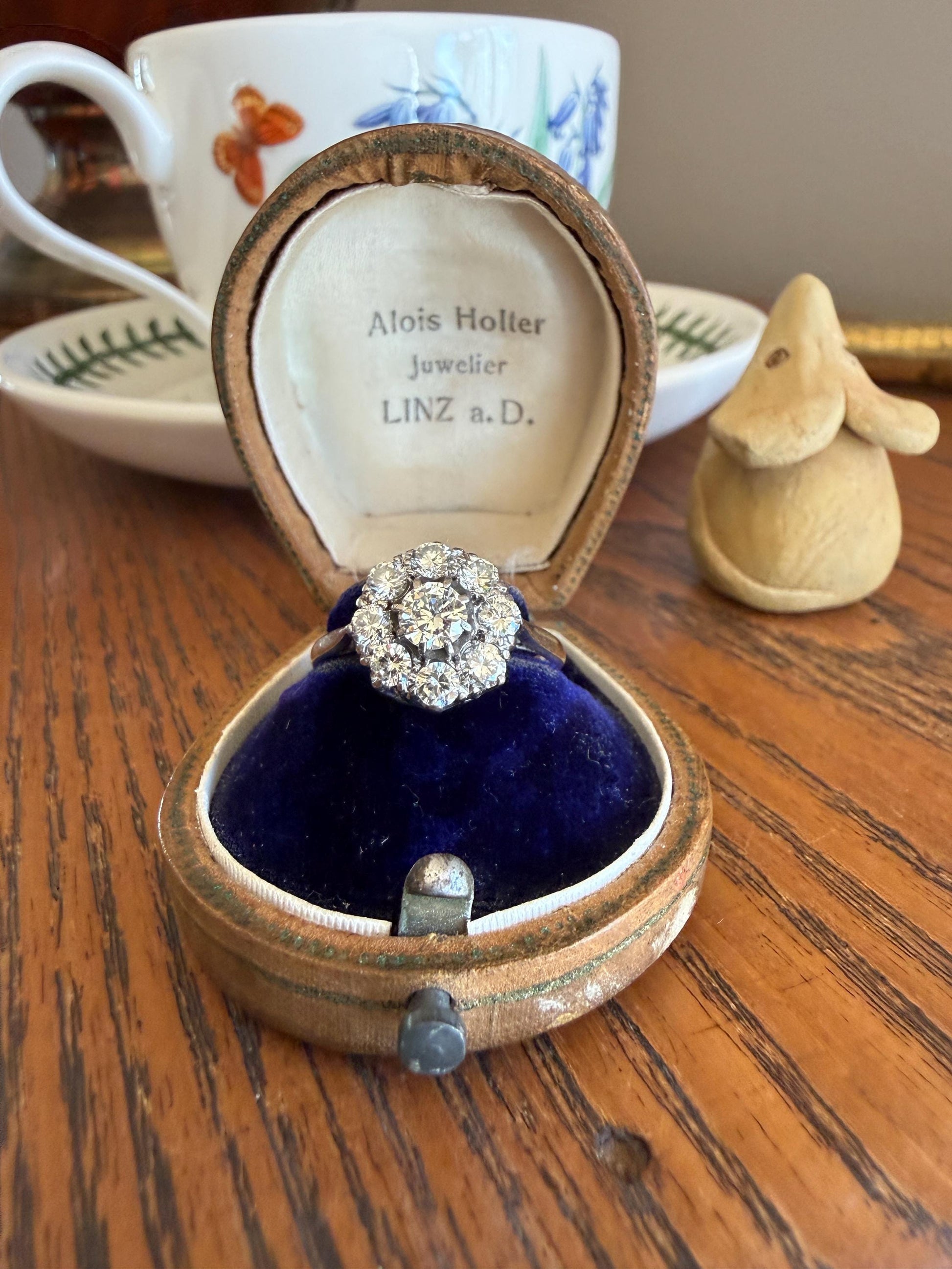 Vintage Older Brilliant Cut 1.45 Carat Tdw Natural DIAMOND Cluster Ring 18k Gold & Platinum Band Fiery Stacker Nine Stone 1.45ctw