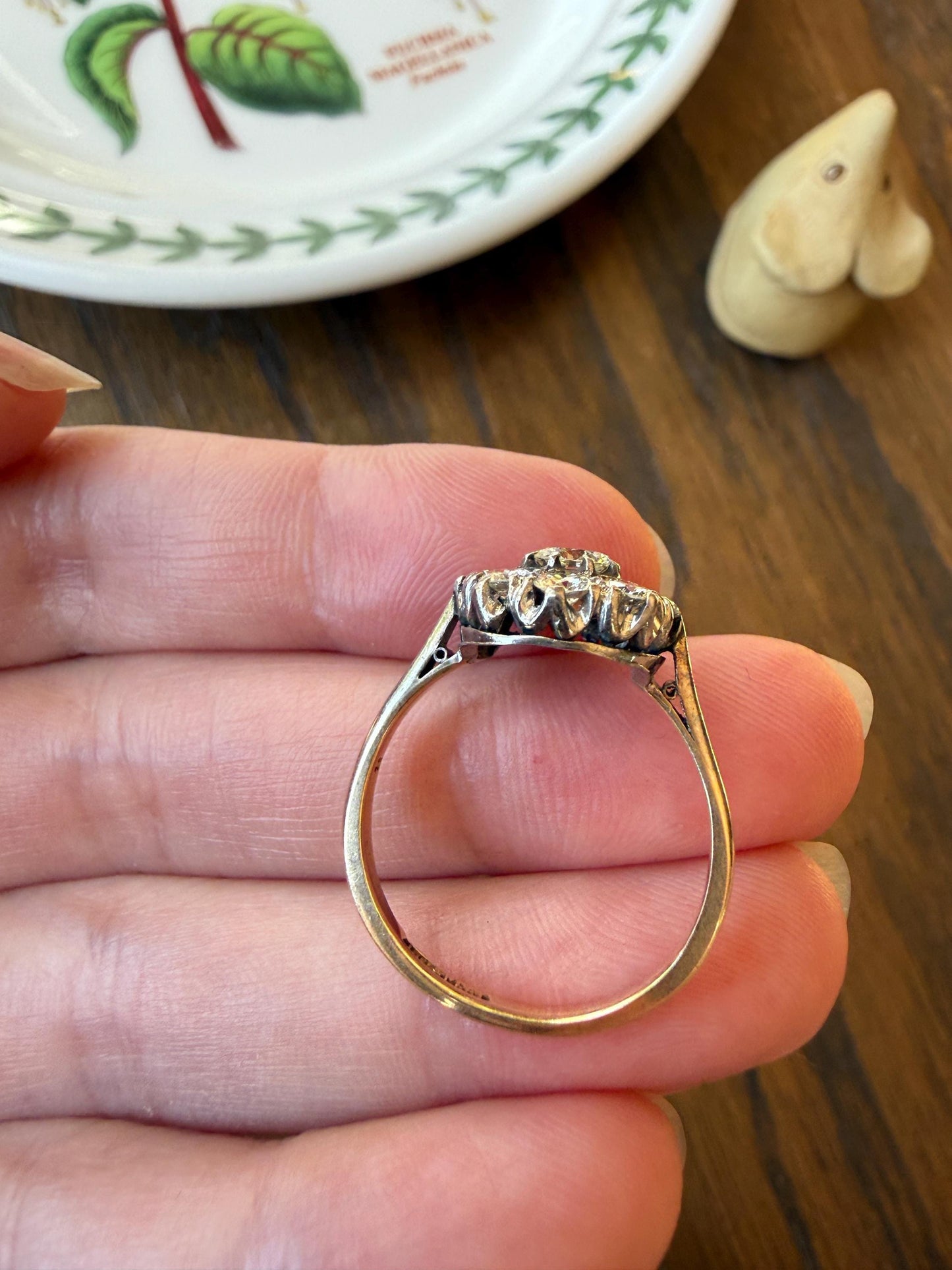 Vintage Older Brilliant Cut 1.45 Carat Tdw Natural DIAMOND Cluster Ring 18k Gold & Platinum Band Fiery Stacker Nine Stone 1.45ctw