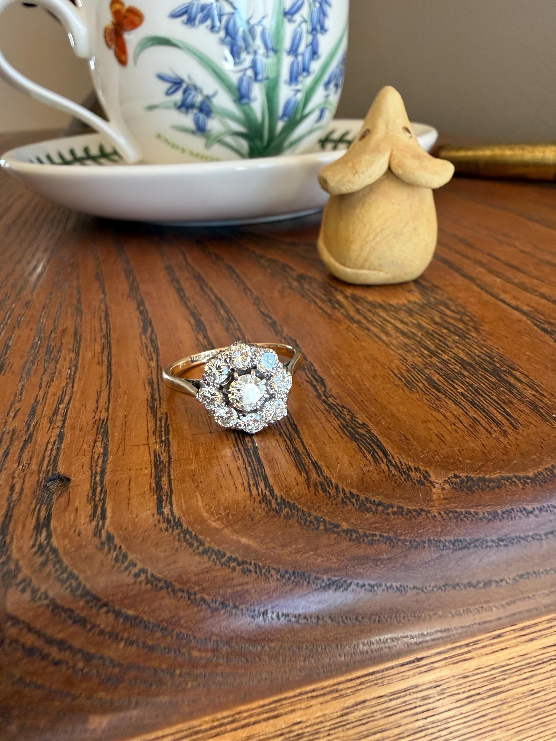 Vintage Older Brilliant Cut 1.45 Carat Tdw Natural DIAMOND Cluster Ring 18k Gold & Platinum Band Fiery Stacker Nine Stone 1.45ctw