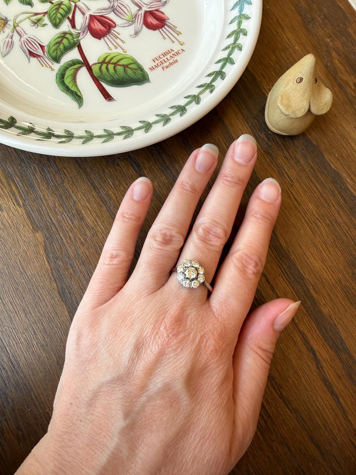 Vintage Older Brilliant Cut 1.45 Carat Tdw Natural DIAMOND Cluster Ring 18k Gold & Platinum Band Fiery Stacker Nine Stone 1.45ctw