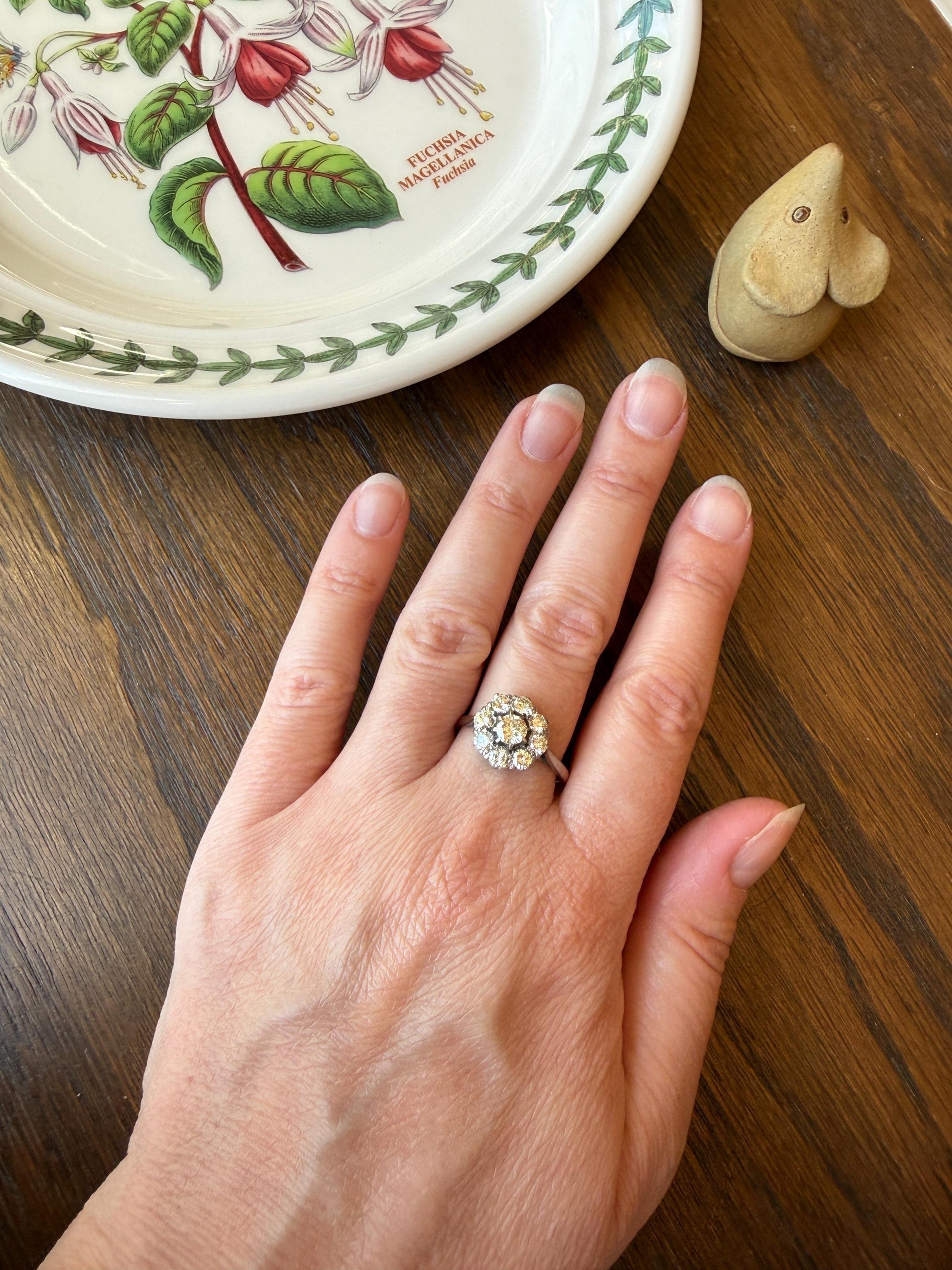 Vintage Older Brilliant Cut 1.45 Carat Tdw Natural DIAMOND Cluster Ring 18k Gold & Platinum Band Fiery Stacker Nine Stone 1.45ctw