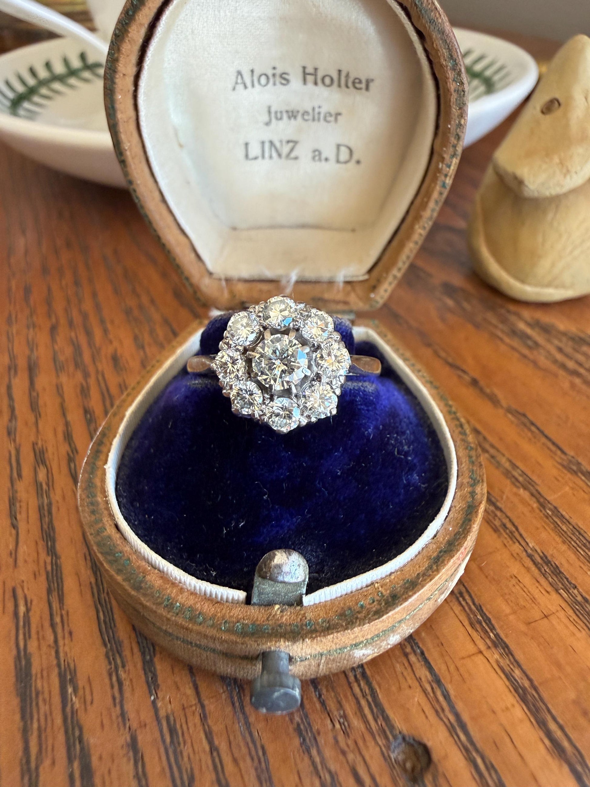 Vintage Older Brilliant Cut 1.45 Carat Tdw Natural DIAMOND Cluster Ring 18k Gold & Platinum Band Fiery Stacker Nine Stone 1.45ctw