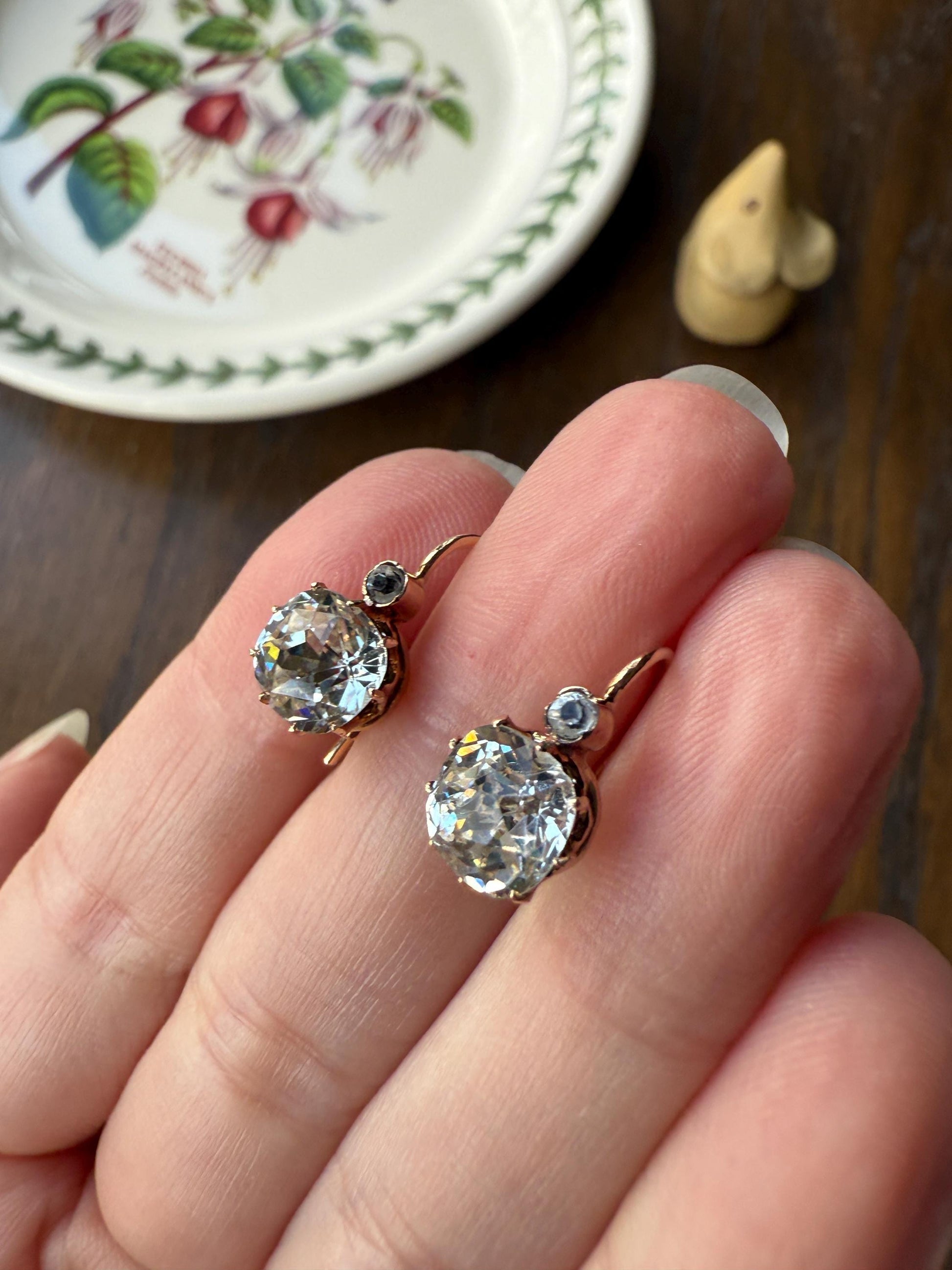 Victorian Large 4.5 Carats Total Antique Dangle Earrings Super Chunky Foiled Paste 18k Gold 4.5ctw Original Hand Made Mounts