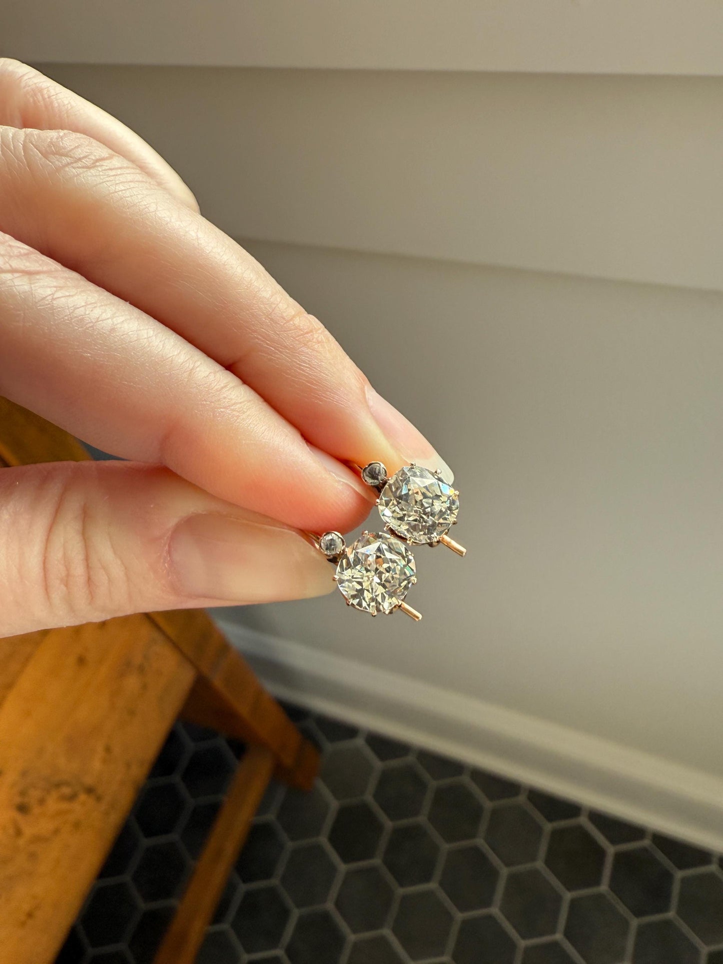 Victorian Large 4.5 Carats Total Antique Dangle Earrings Super Chunky Foiled Paste 18k Gold 4.5ctw Original Hand Made Mounts