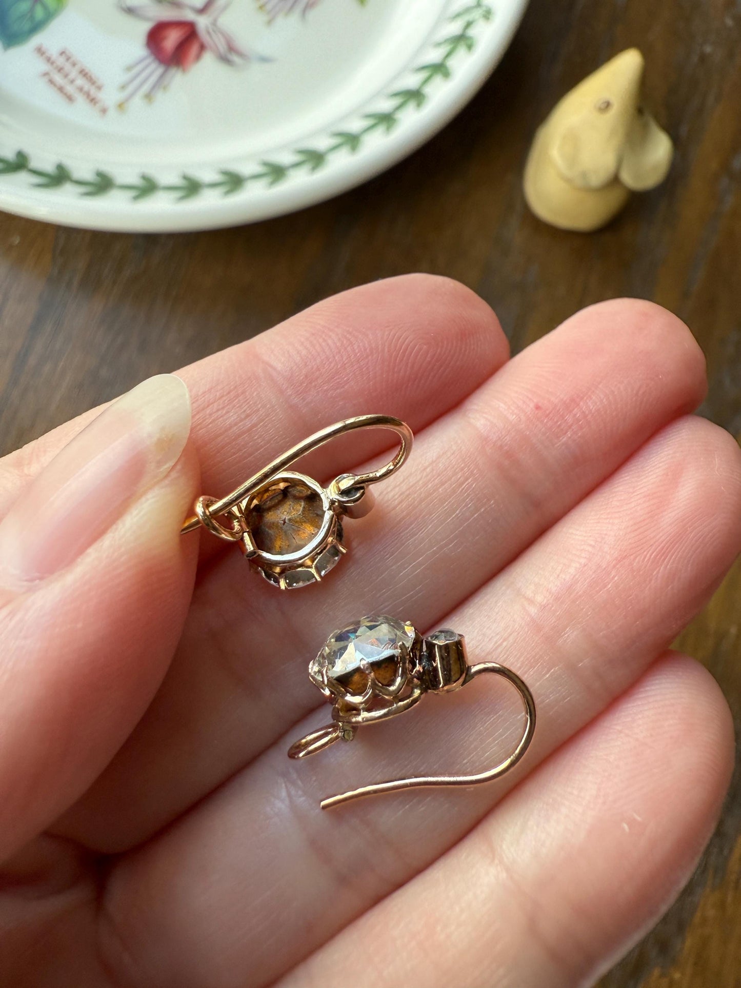 Victorian Large 4.5 Carats Total Antique Dangle Earrings Super Chunky Foiled Paste 18k Gold 4.5ctw Original Hand Made Mounts