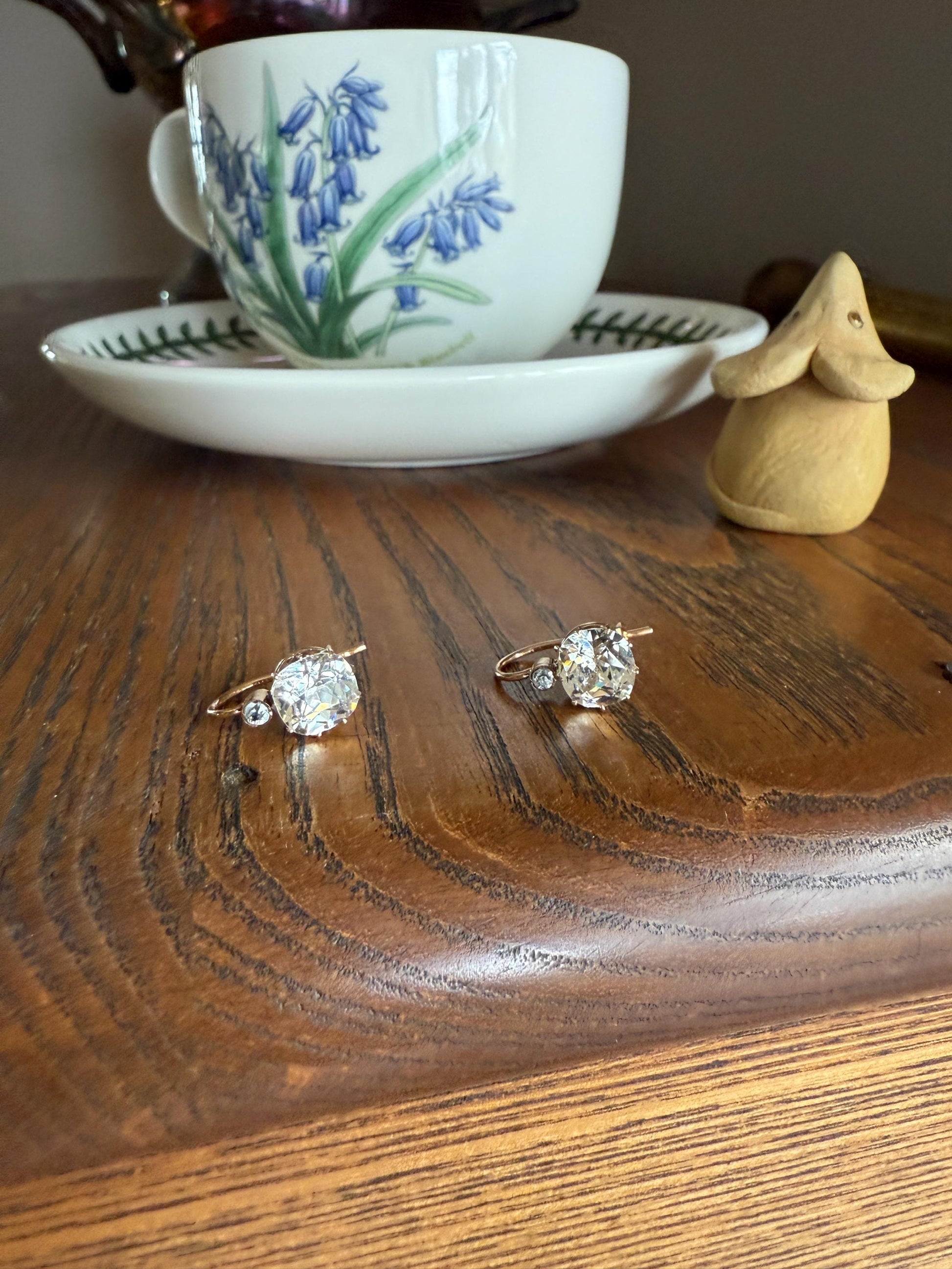 Victorian Large 4.5 Carats Total Antique Dangle Earrings Super Chunky Foiled Paste 18k Gold 4.5ctw Original Hand Made Mounts