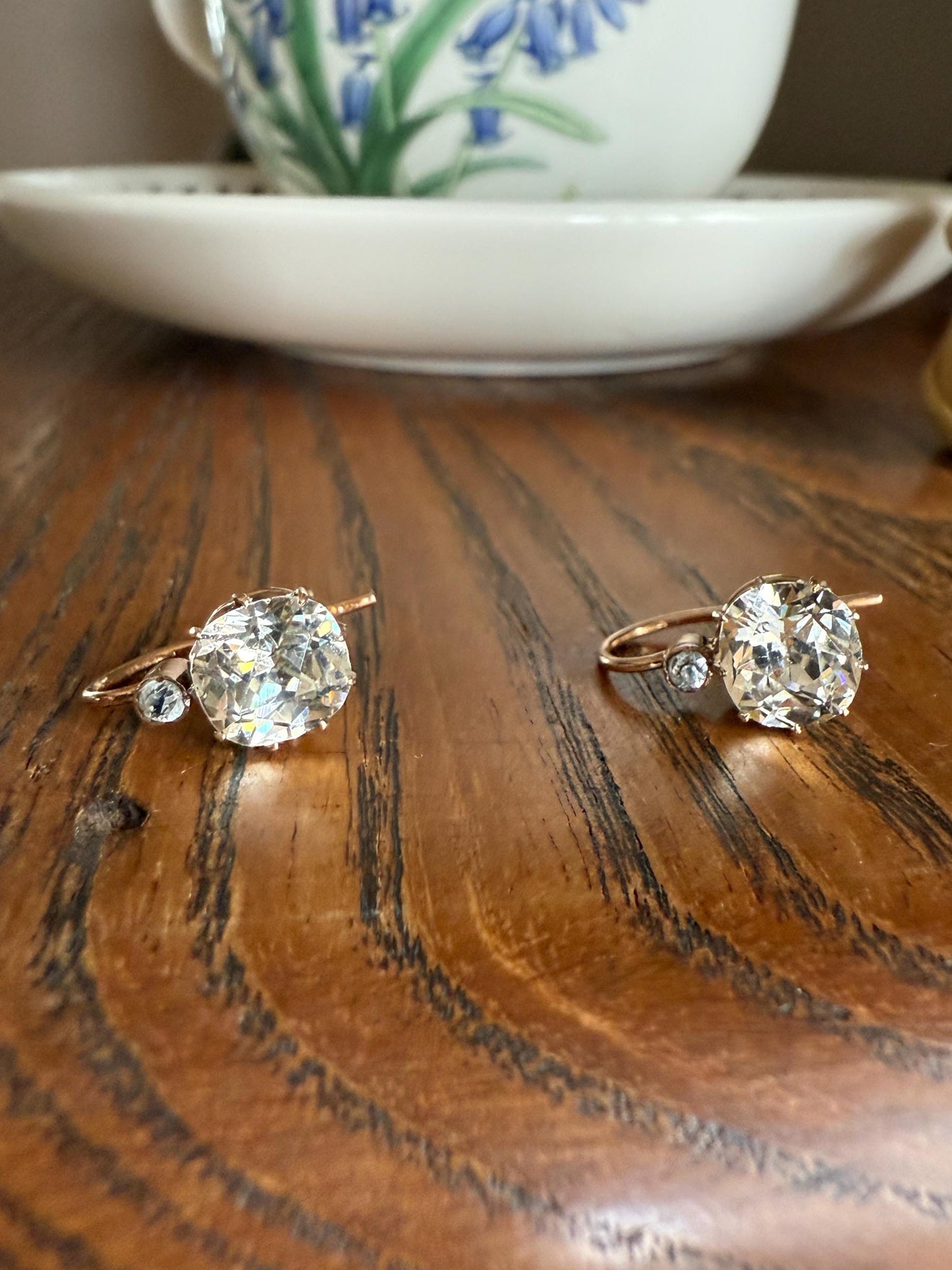 Victorian Large 4.5 Carats Total Antique Dangle Earrings Super Chunky Foiled Paste 18k Gold 4.5ctw Original Hand Made Mounts