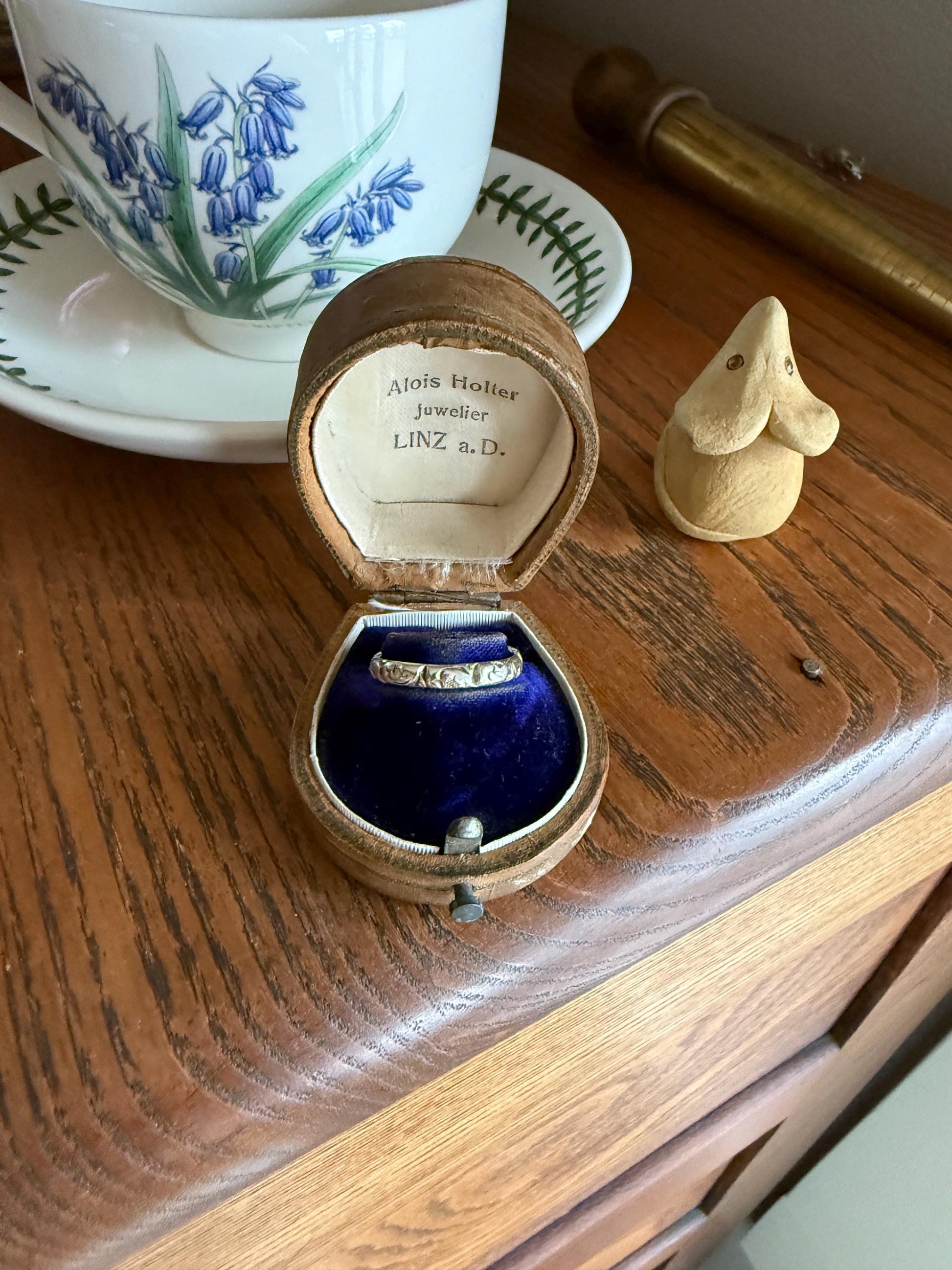 Georgian Era Antique 200 Year Old Gilt Sterling Silver Floral Chased Skinny Wedding Band Stacker Ring
