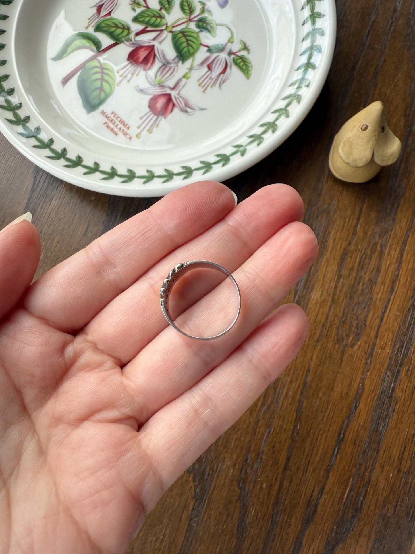DOUBLE HEART c1896 Figural Sterling Silver & Rose Gold Cased Romantic Peasant Class Wedding Cigar Band Betrothal Ring Stacker Engraved