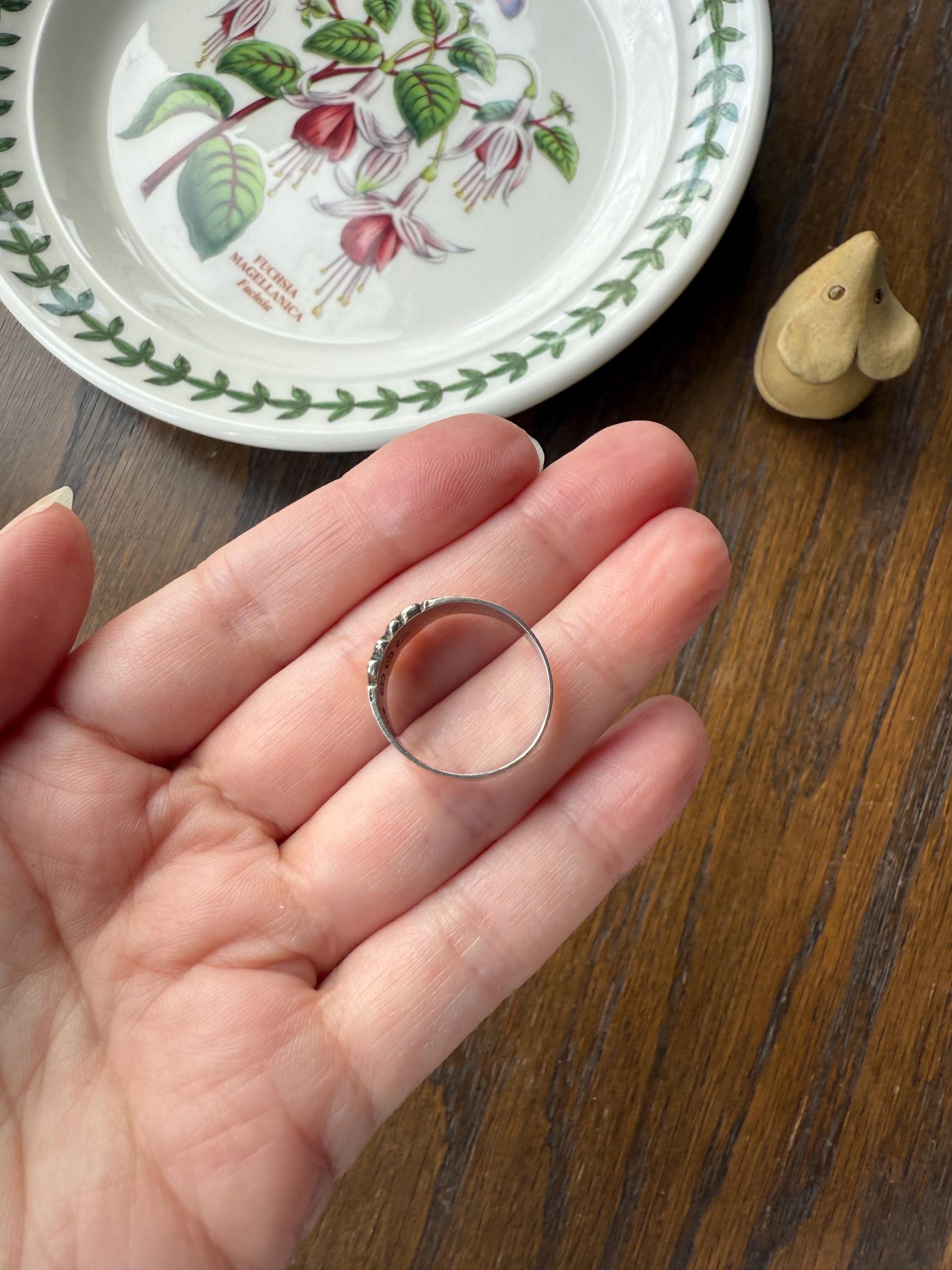 DOUBLE HEART c1896 Figural Sterling Silver & Rose Gold Cased Romantic Peasant Class Wedding Cigar Band Betrothal Ring Stacker Engraved