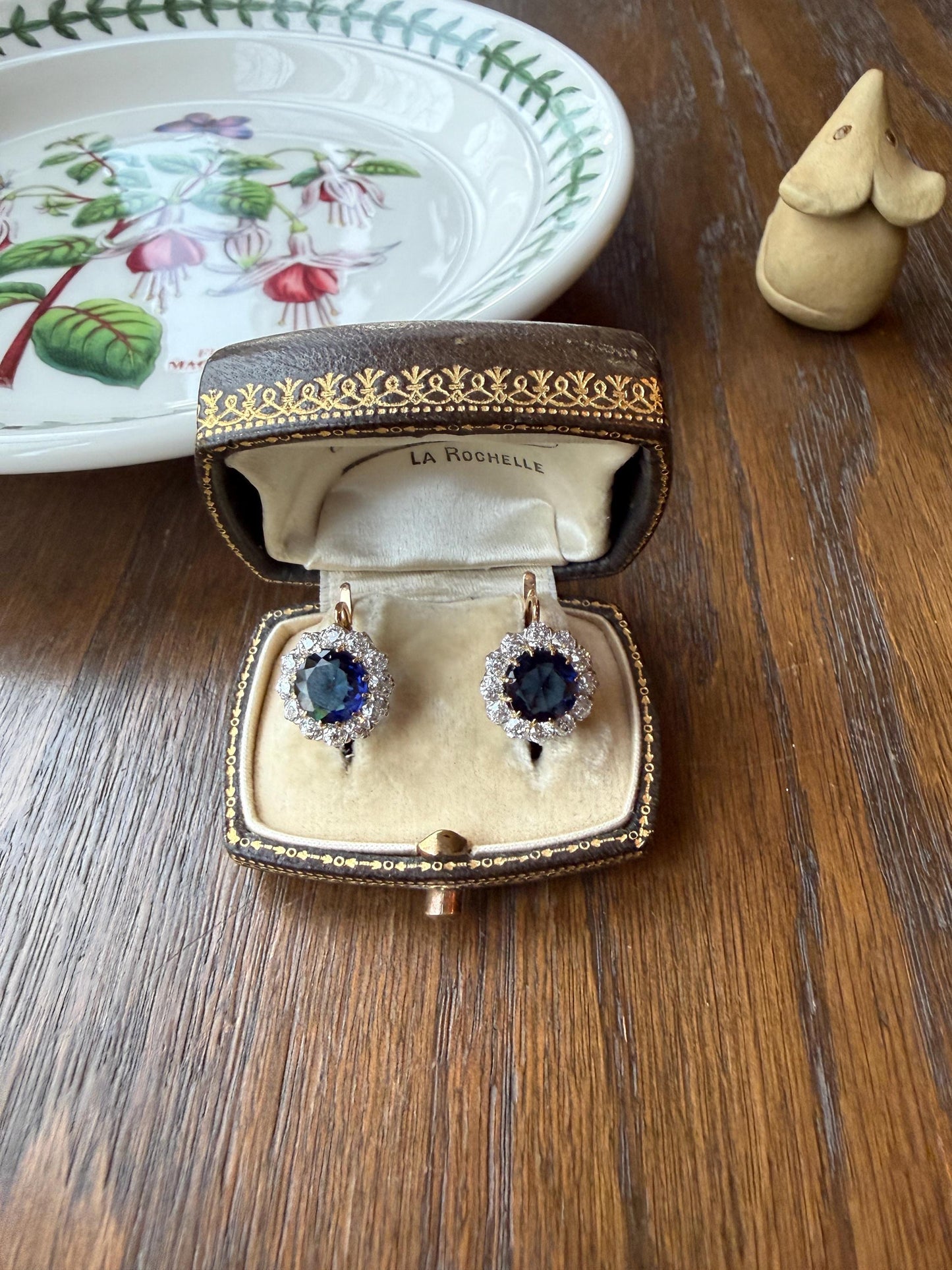 Antique 1.7 Carat Old Mine Cut DIAMOND Blue Paste Faux Sapphire 18k Gold Halo Dormeuse Earrings Victorian Dangle Gift Something Old Blue