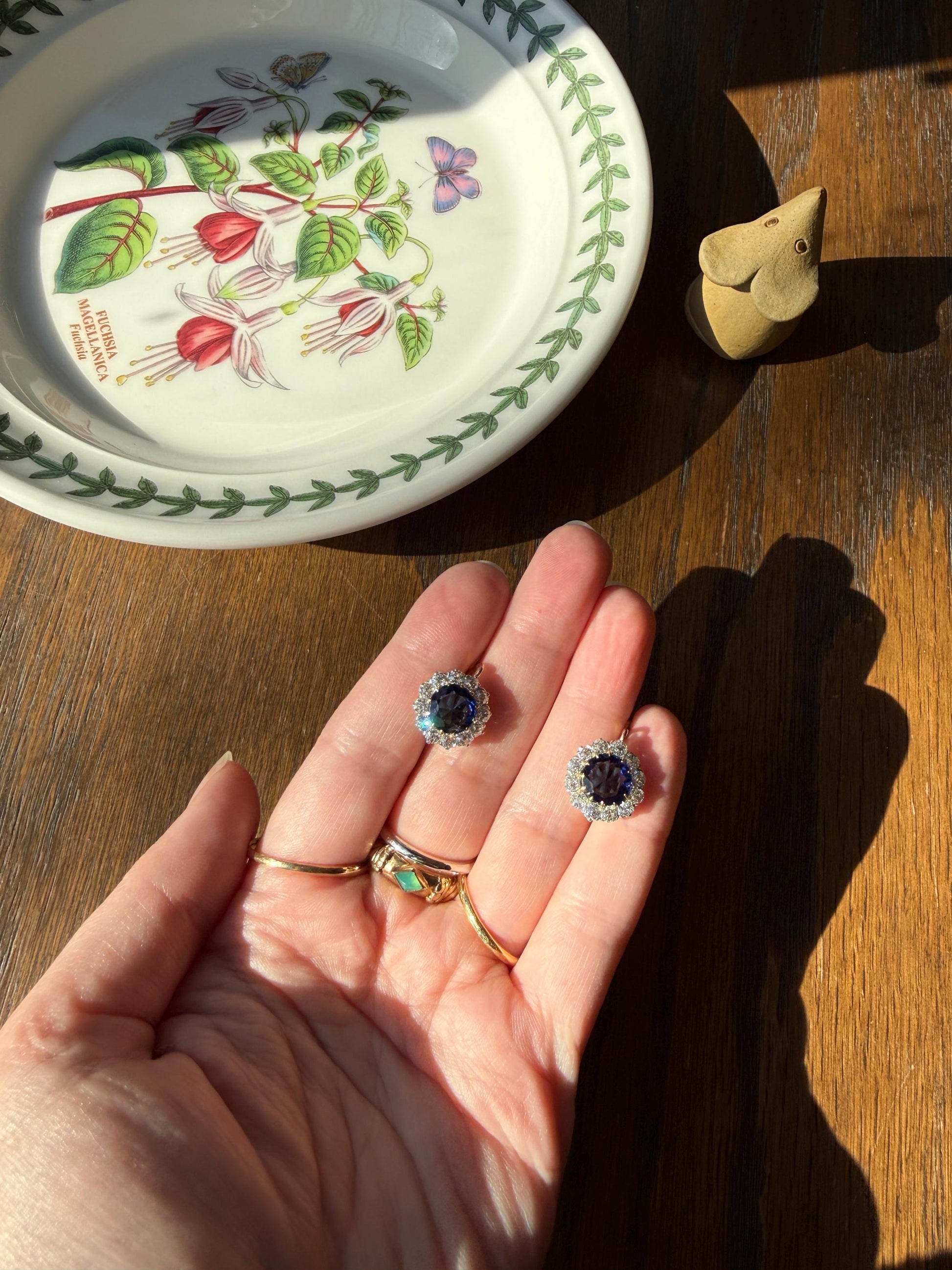 Antique 1.7 Carat Old Mine Cut DIAMOND Blue Paste Faux Sapphire 18k Gold Halo Dormeuse Earrings Victorian Dangle Gift Something Old Blue