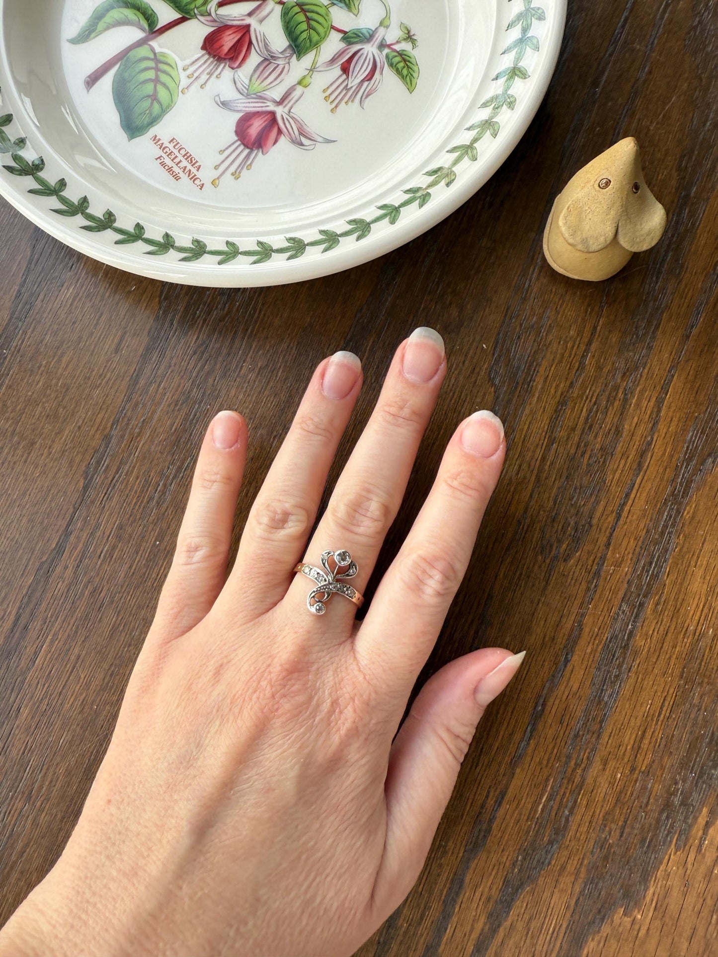 Antique Art Nouveau Jugendstil Old Mine Rose Cut Diamond Whiplash Swirl Stylized Flower Ring 14k Gold Silver Figural Ornate