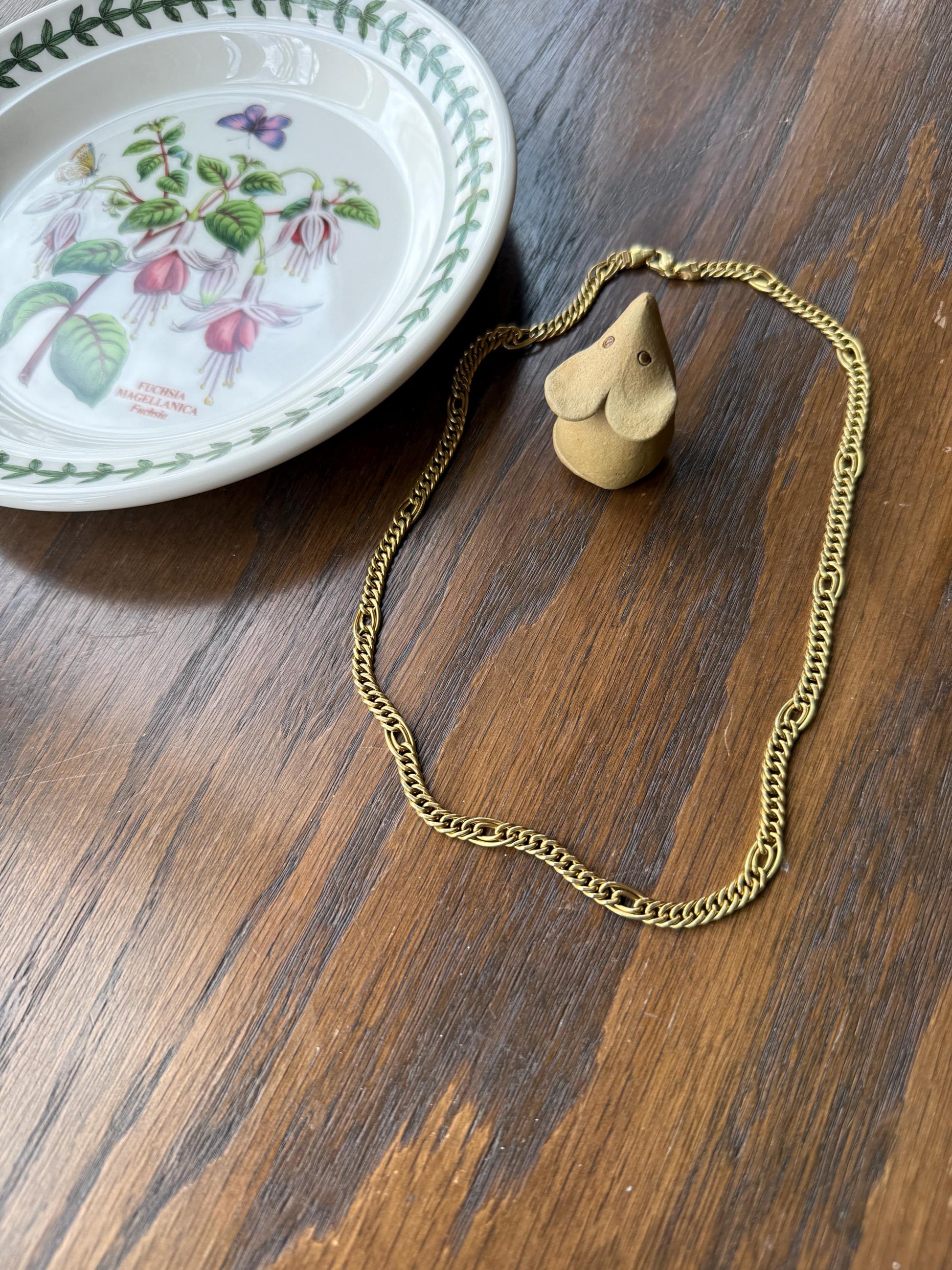 Oval Loop Vintage 12.9g 18k GOLD Solid Chunky Chain Necklace Alternating Curb Braid Links 17.75" Collar 5.8mm Wide Layering