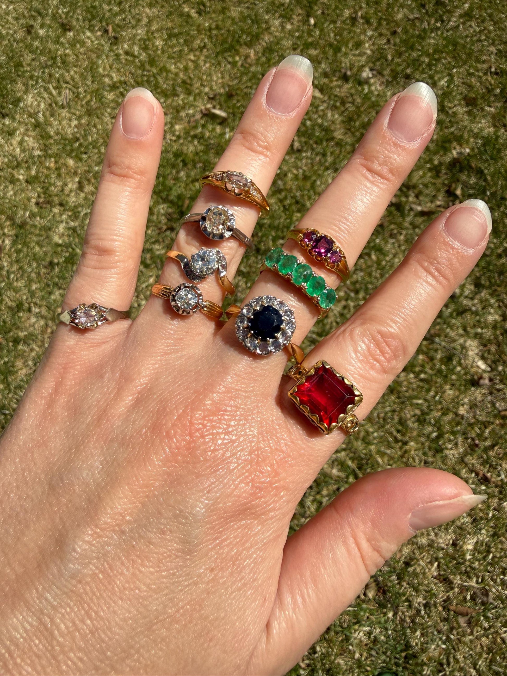 Marquise East West Old Mine Cut Ornate Filigree Ring 18k Gold French Antique Unique Band Stacker