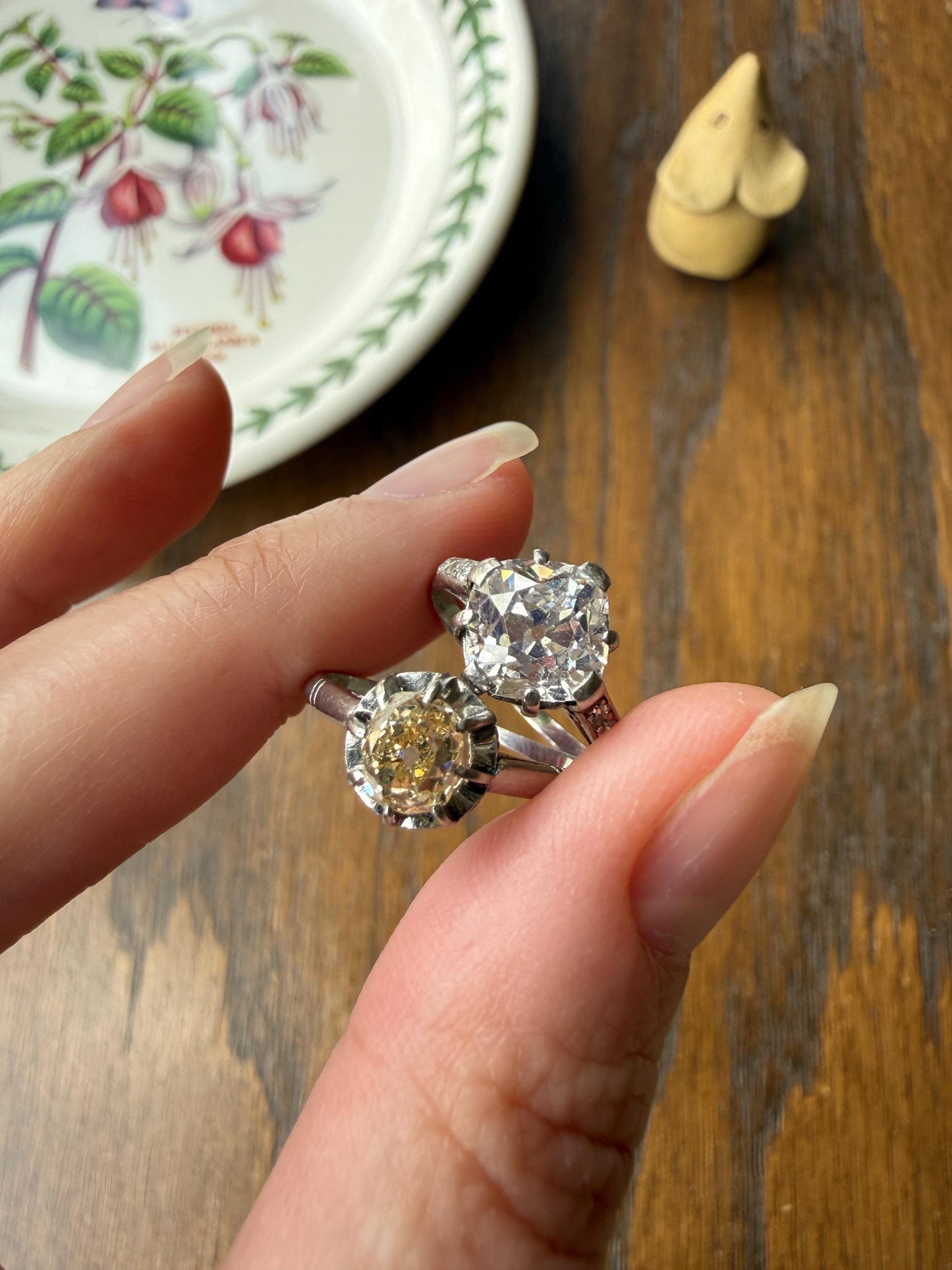 CHAMPAGNE Extra Chunky Old Mine Cut DIAMOND Eye Clean .8 Carat Antique Solitiare Ring French Platinum Skinny Band Engagement OMC
