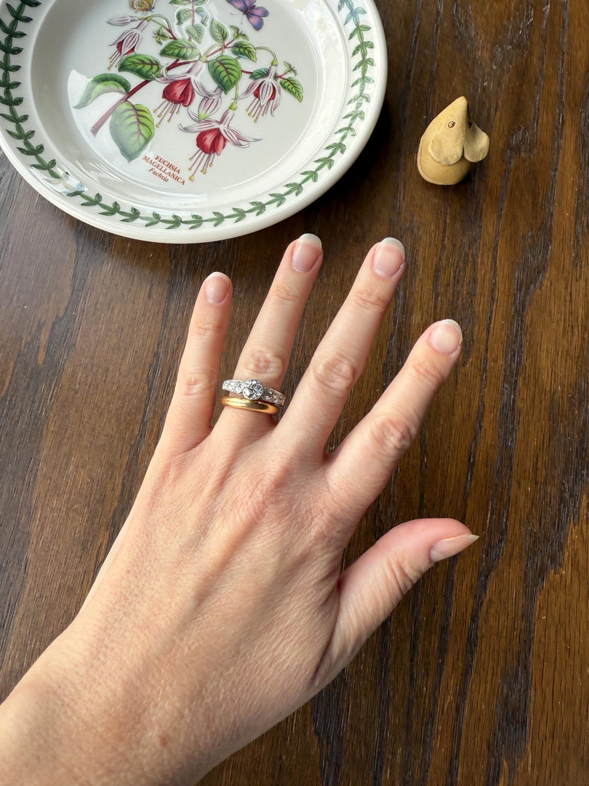 Art Deco Antique Bezel Set Eye Clean 1.85 Carat Tdw Old Mine Cut Diamond Seven Stone Solitaire w/ Accents 18k White Gold & Platinum