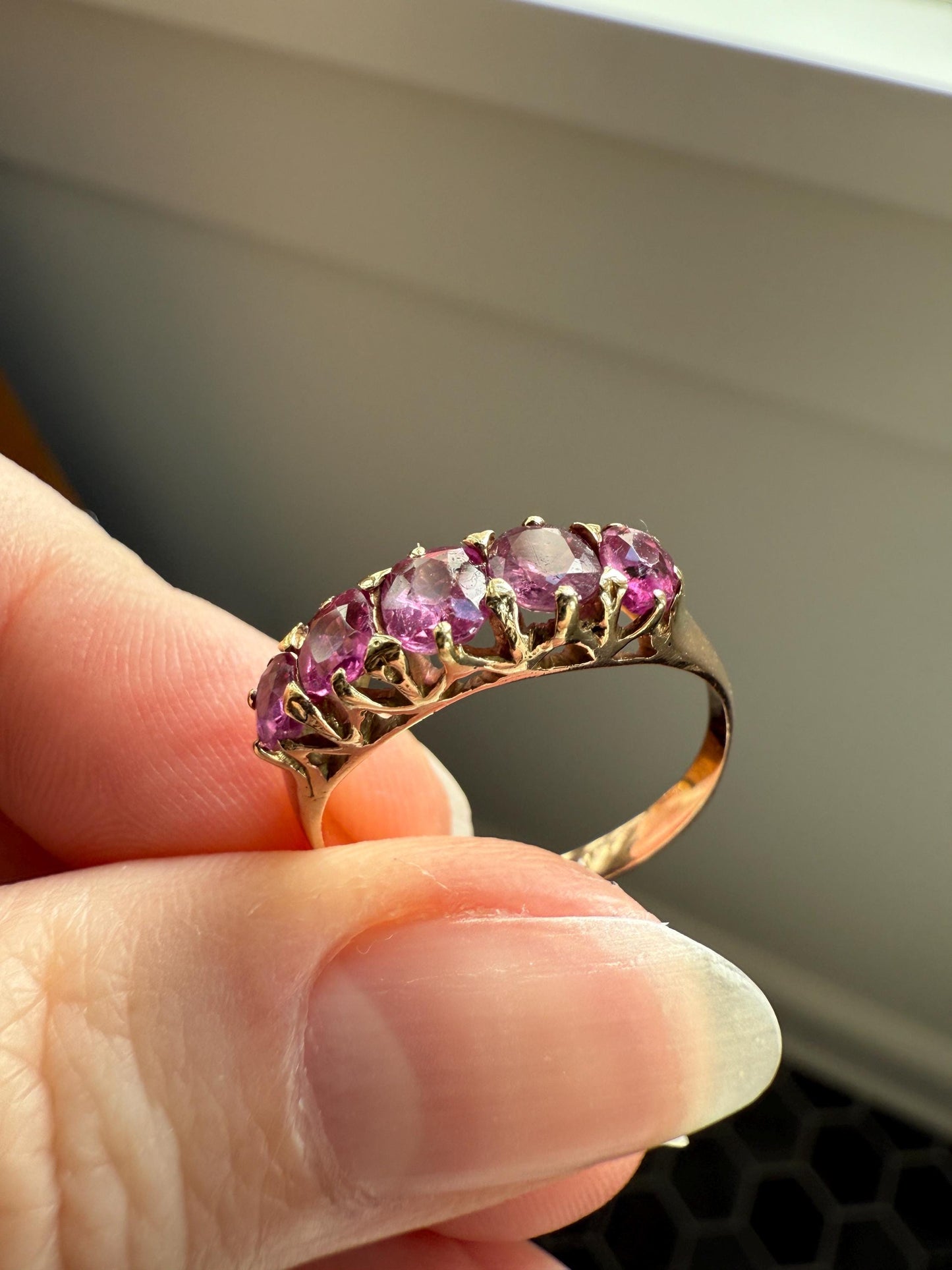 Antique Ruby Pink Sapphire Victorian Antique Five Stone Stacker Band 10k Gold Ring