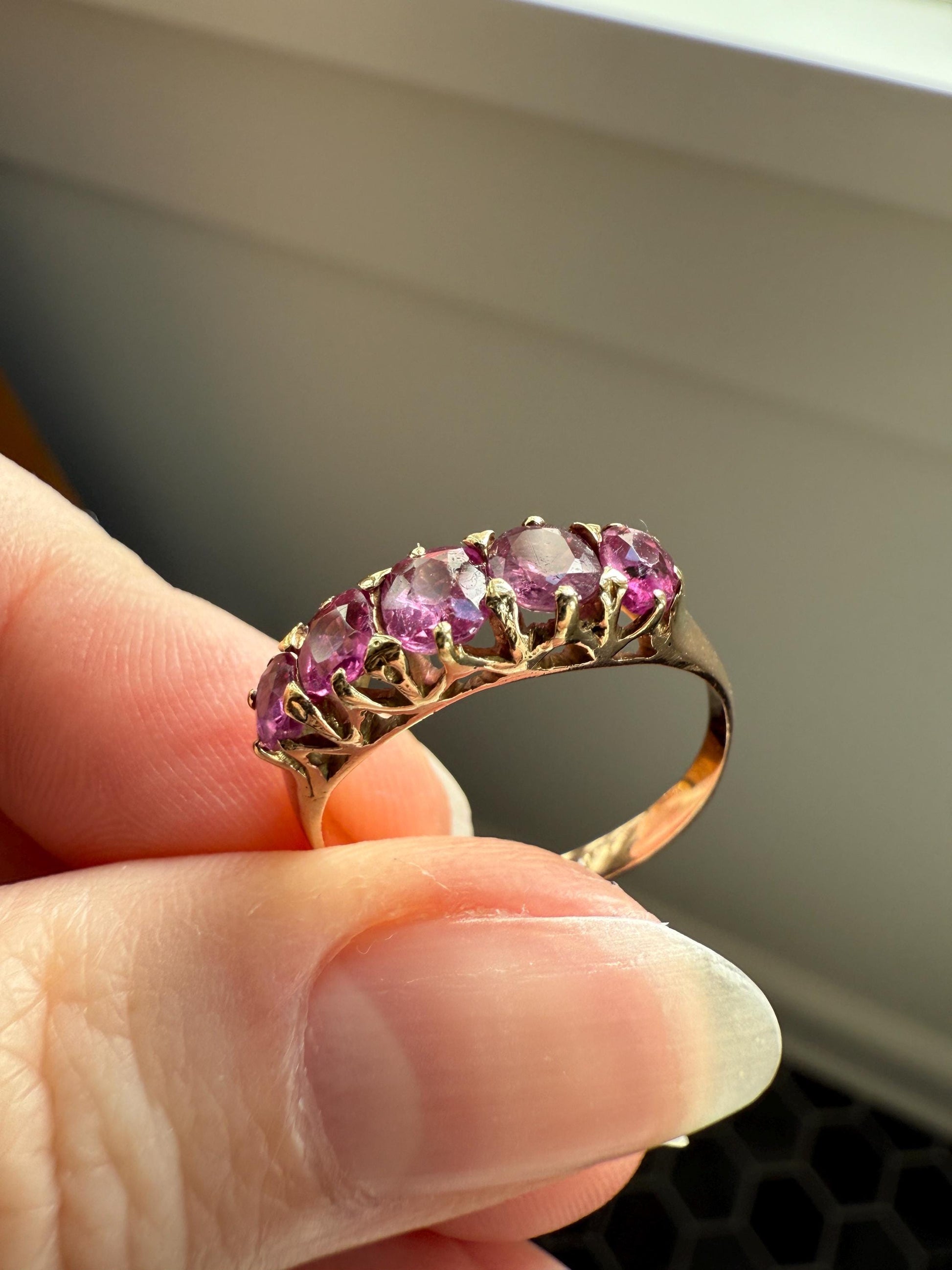 Antique Ruby Pink Sapphire Victorian Antique Five Stone Stacker Band 10k Gold Ring