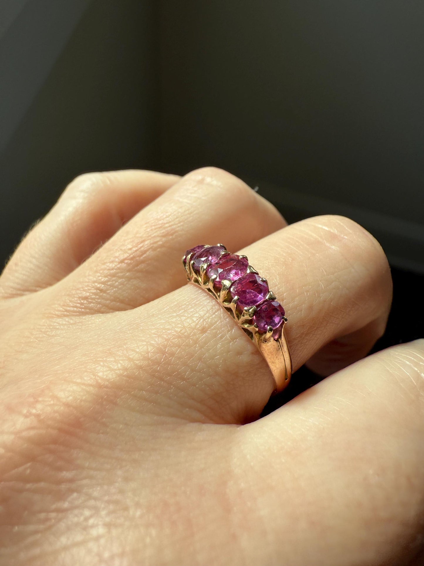 Antique Ruby Pink Sapphire Victorian Antique Five Stone Stacker Band 10k Gold Ring