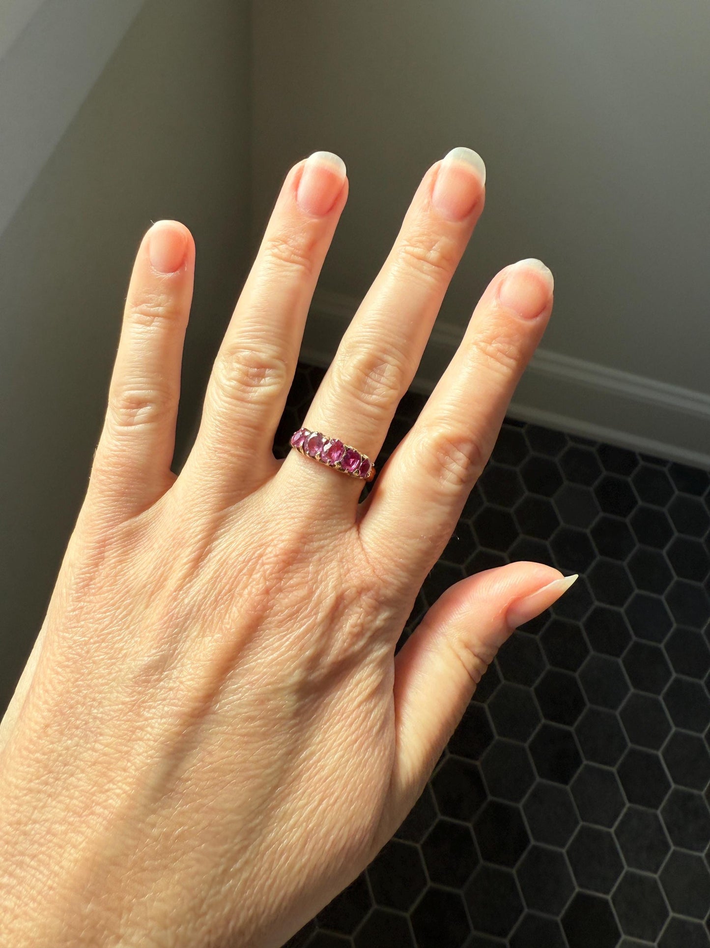 Antique Ruby Pink Sapphire Victorian Antique Five Stone Stacker Band 10k Gold Ring