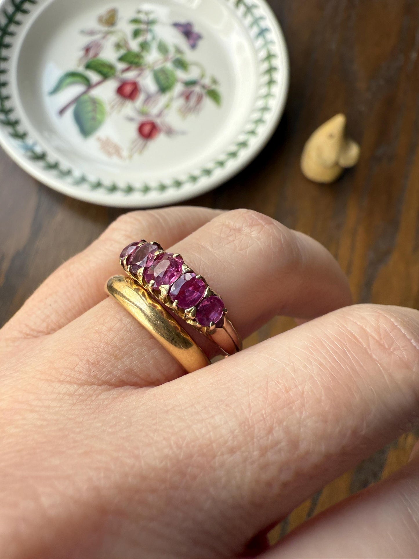 Antique Ruby Pink Sapphire Victorian Antique Five Stone Stacker Band 10k Gold Ring