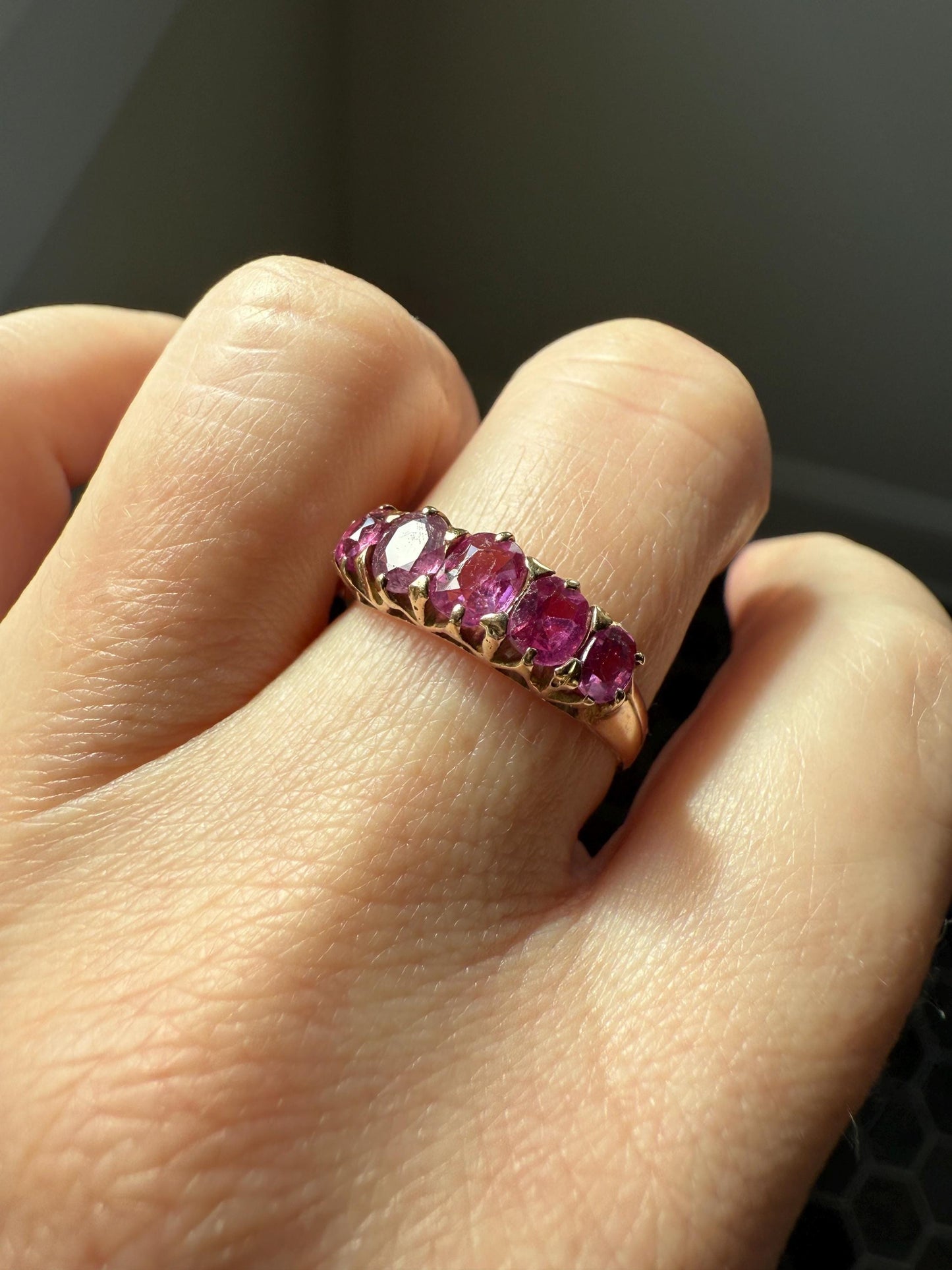 Antique Ruby Pink Sapphire Victorian Antique Five Stone Stacker Band 10k Gold Ring