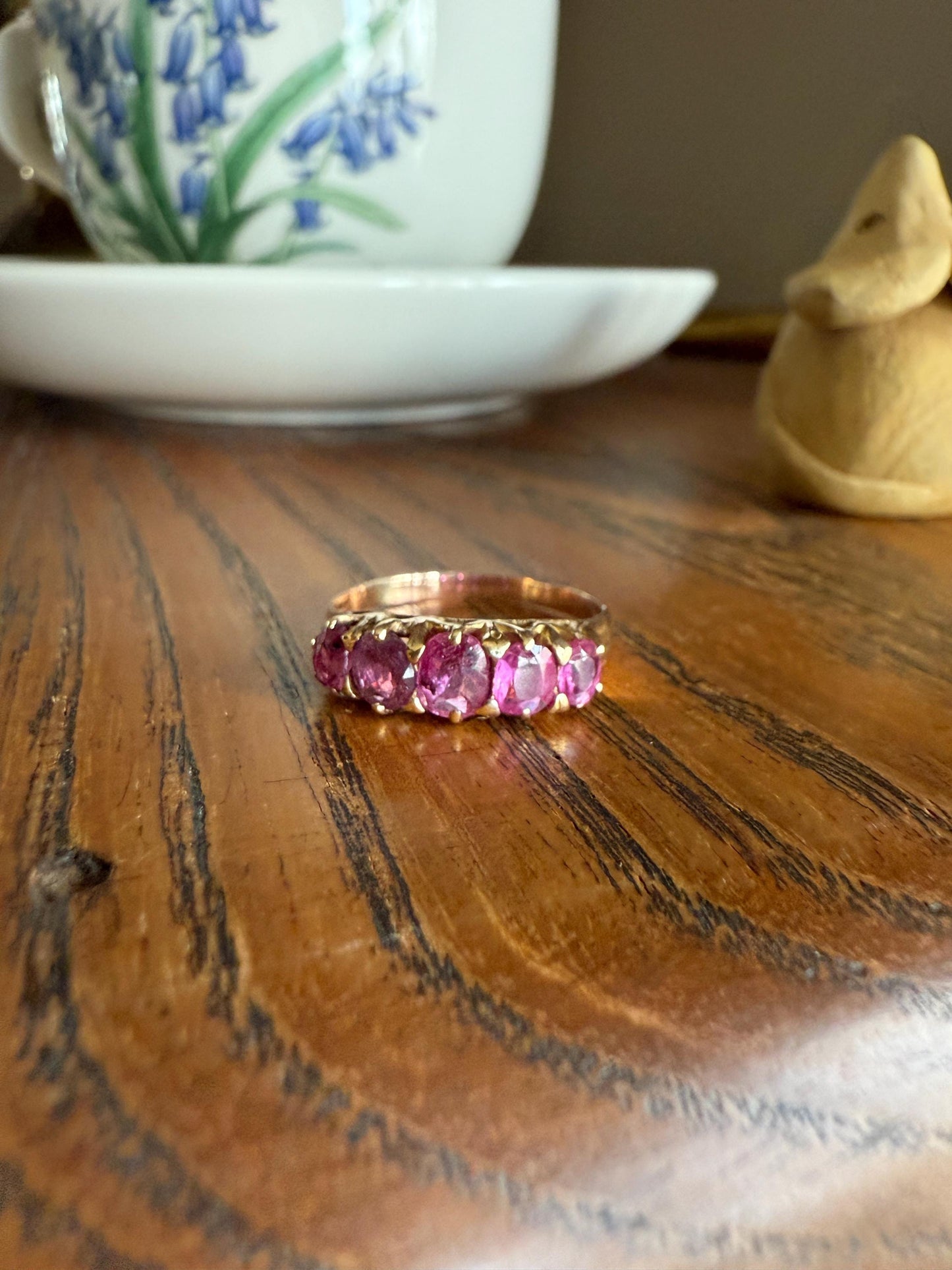 Antique Ruby Pink Sapphire Victorian Antique Five Stone Stacker Band 10k Gold Ring