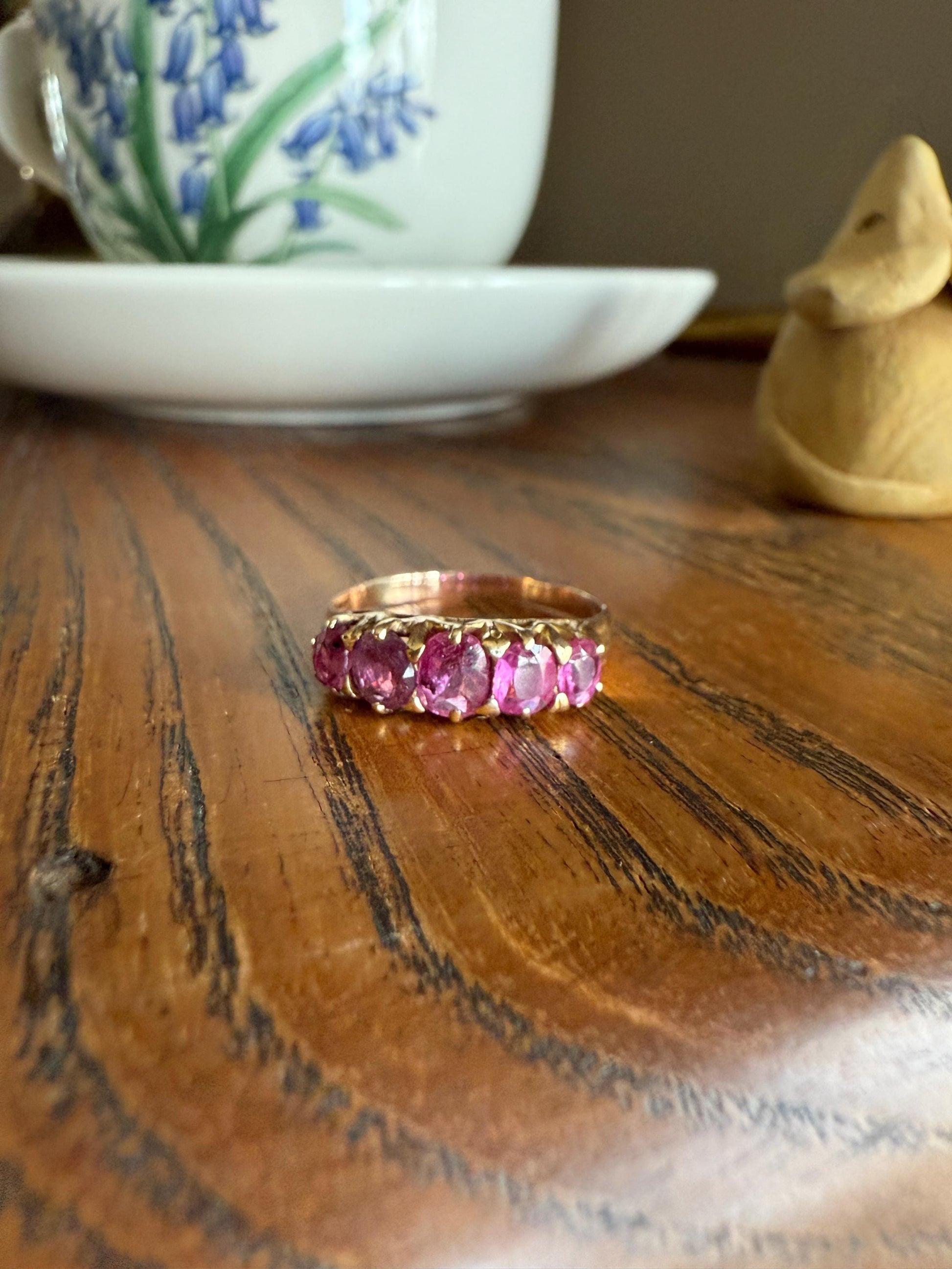 Antique Ruby Pink Sapphire Victorian Antique Five Stone Stacker Band 10k Gold Ring