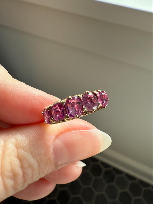Antique Ruby Pink Sapphire Victorian Antique Five Stone Stacker Band 10k Gold Ring